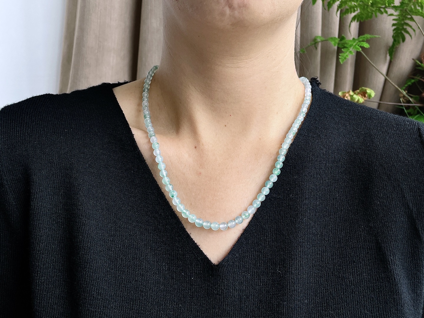 珠子高冰飘花珠链圆珠珠子珠链，缅料 性比高，4.5-6mm，31cm，28.7克