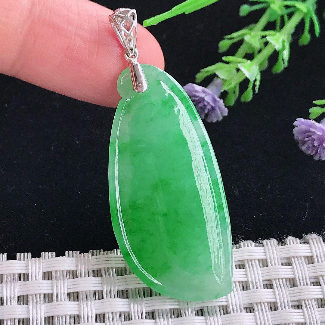 自然光41.2/19.5/5老坑18k金镶嵌满绿辣阳绿福瓜吊坠翡翠玉坠挂件