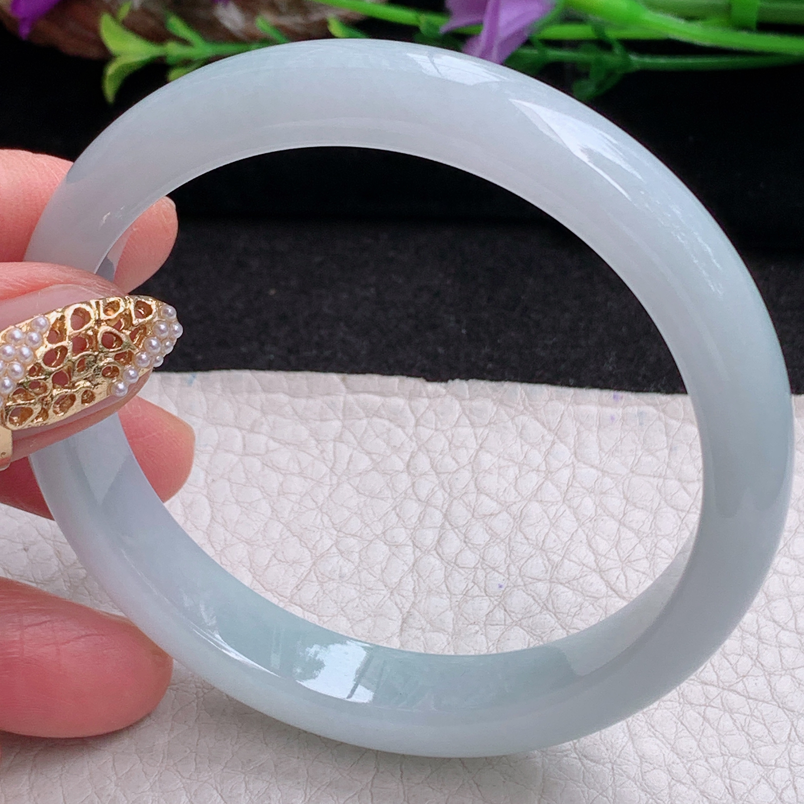 nr实拍59.5*11.3*7.6平安镯 天然缅甸翡翠a货手镯白月光纯美正圈玉镯子