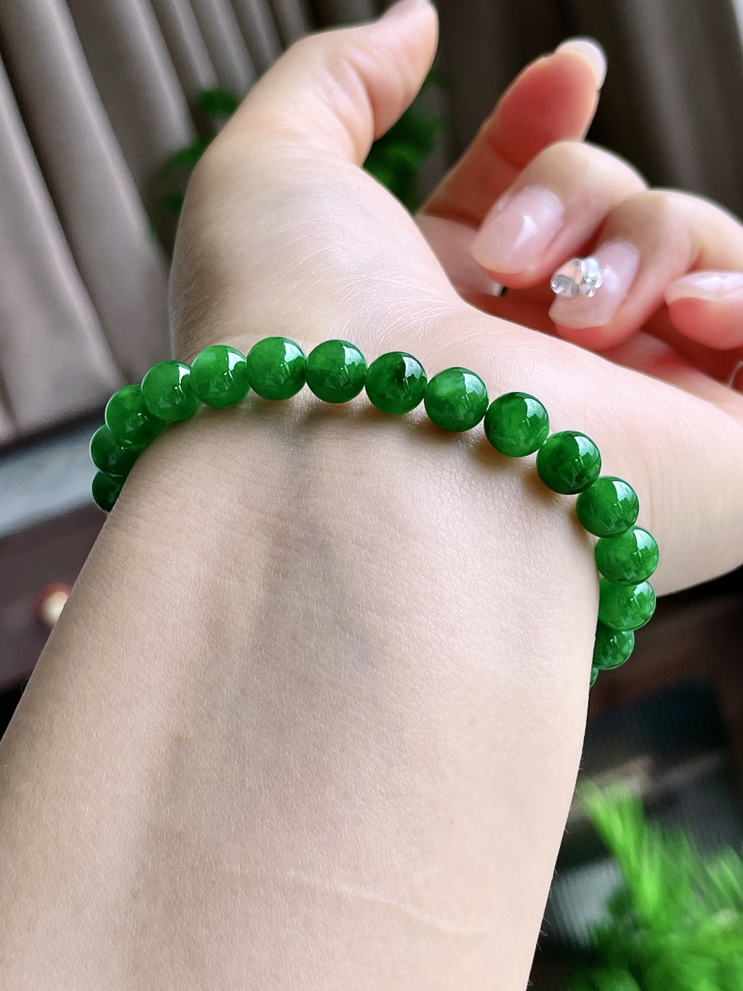 冰阳绿手串圆珠珠子手串，缅料 性比高，7.5mm，18克