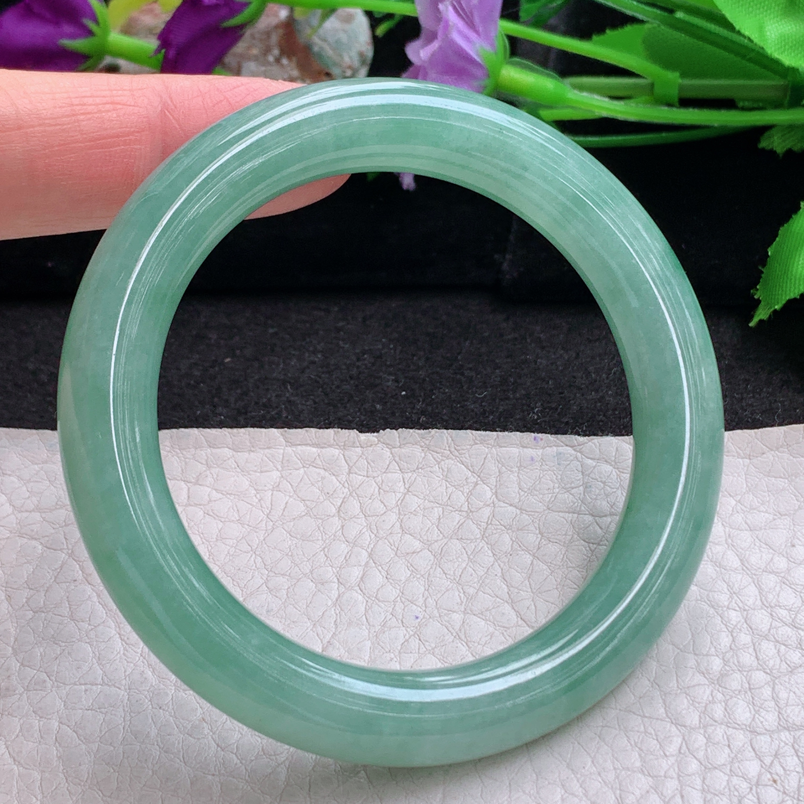 pj实拍54*10.3*9.8美人镯 天然缅甸翡翠手镯水润满绿圆条玉镯子