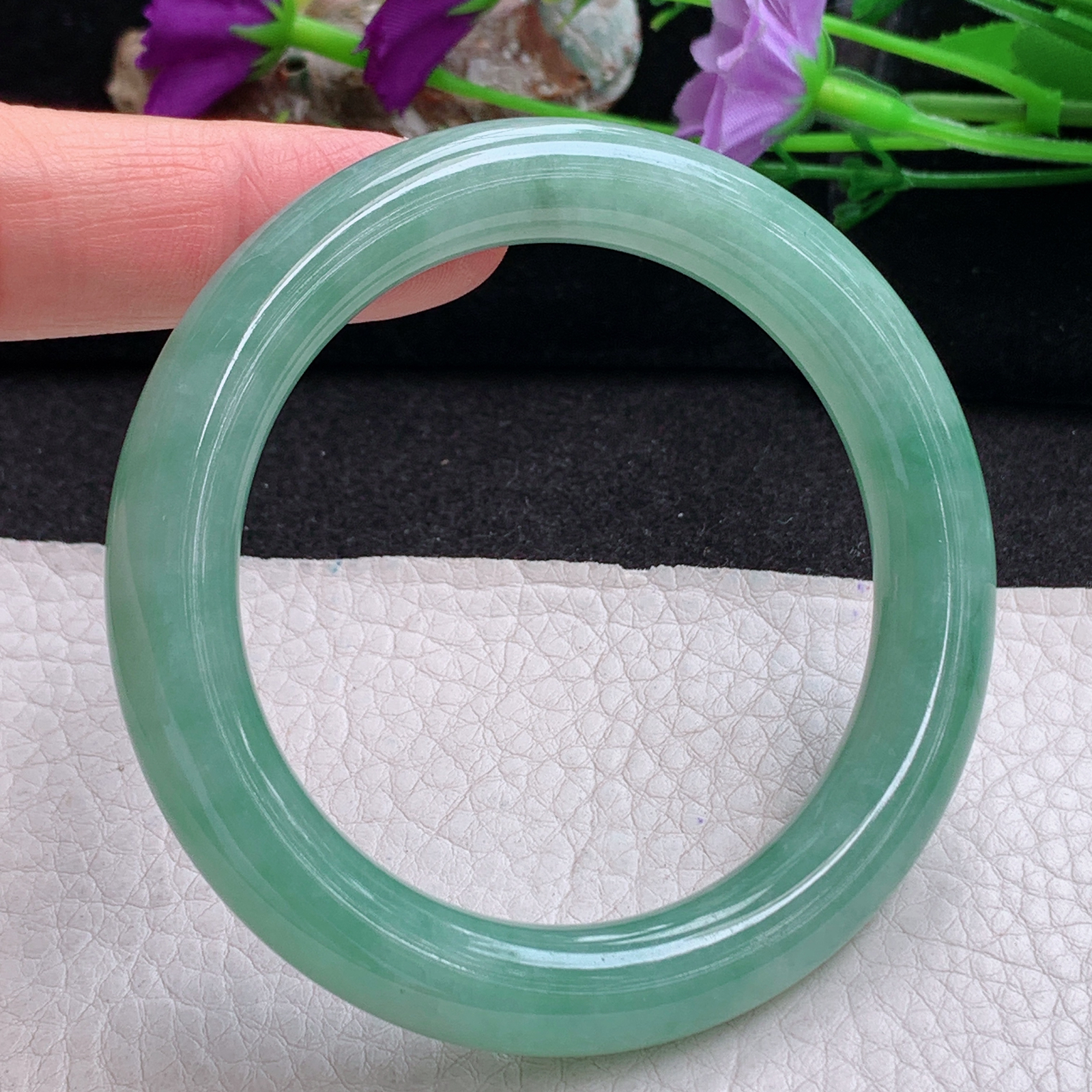 pj实拍54*10.3*9.8美人镯 天然缅甸翡翠手镯水润满绿圆条玉镯子