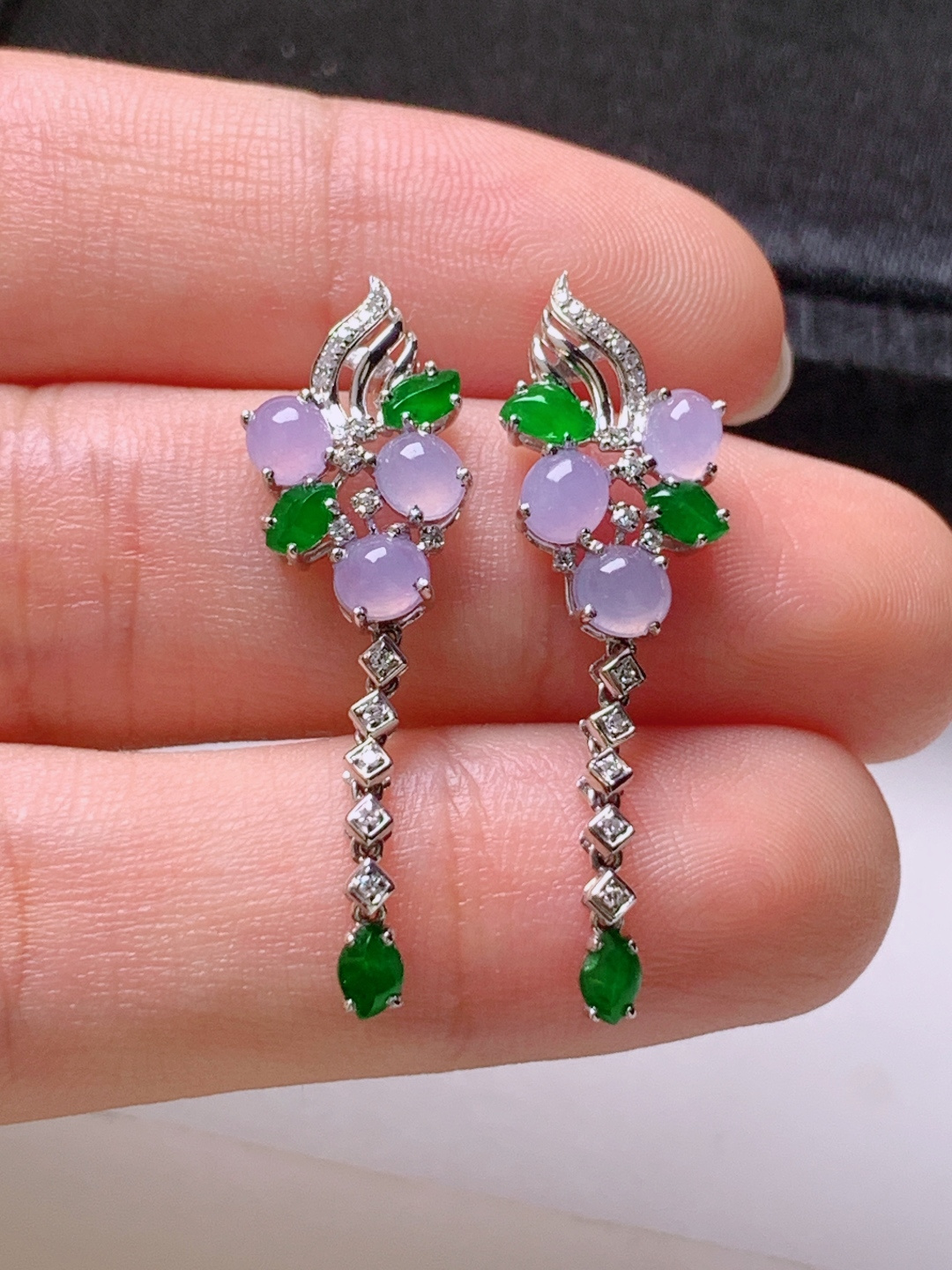 ️ 冰粉紫设计款耳坠，无裂色正圆润，裸石4.1-3.5-2.3