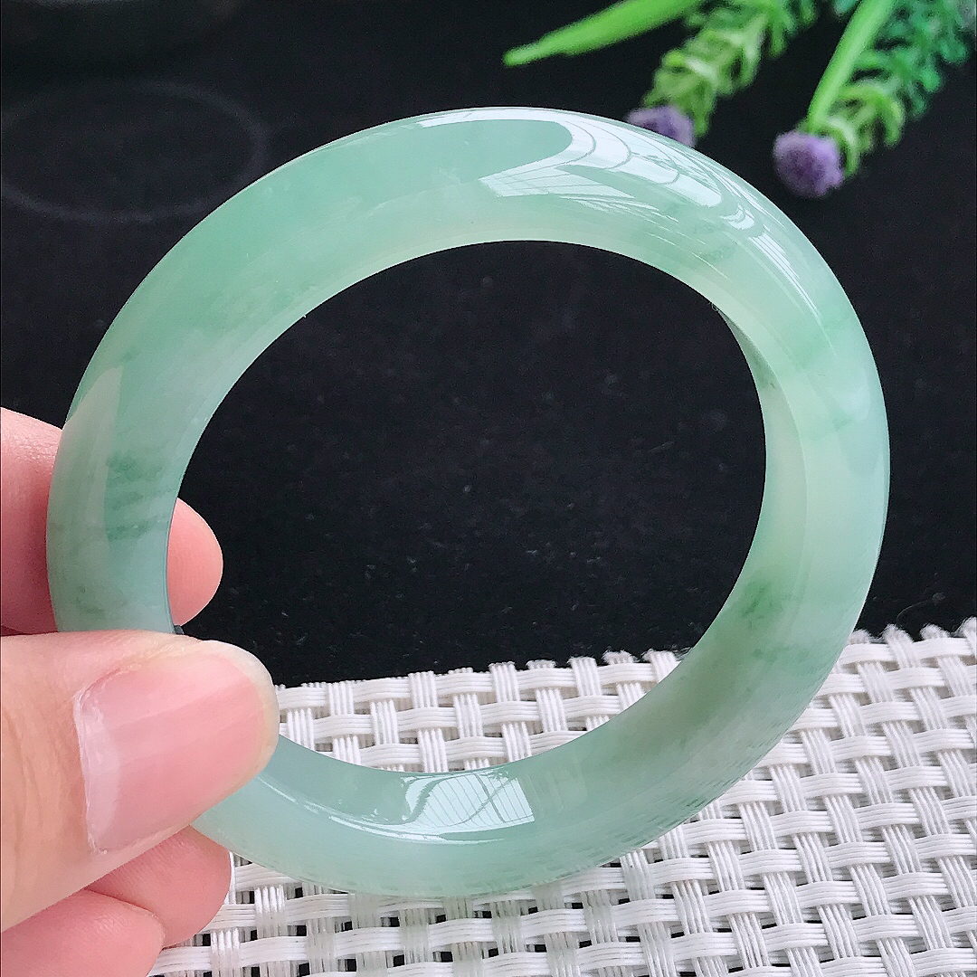 实拍A货翡翠53/11.3/9.1老坑冰胶果冻冰晴飘花手镯平安镯