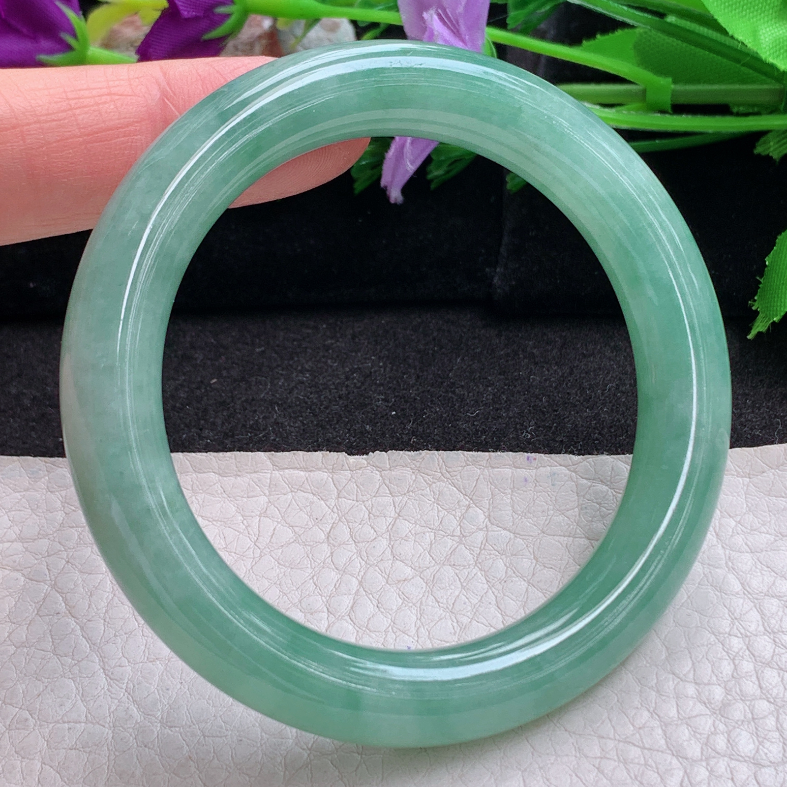 pj实拍54*10.3*9.8美人镯 天然缅甸翡翠手镯水润满绿圆条玉镯子