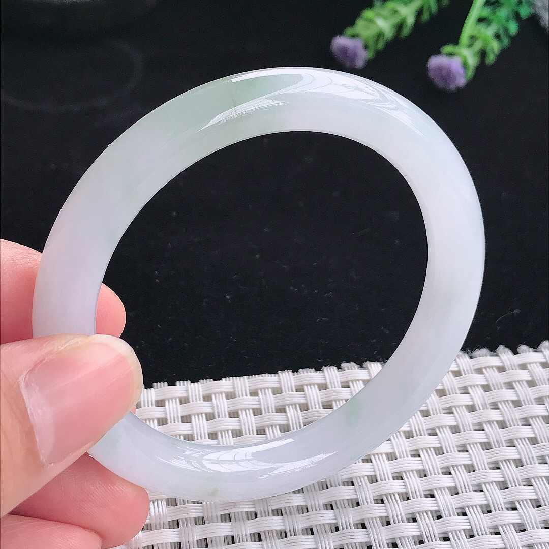 实拍A货翡翠53/8.8/8.6老坑冰润水灵飘花圆条手镯翡翠玉镯平安镯