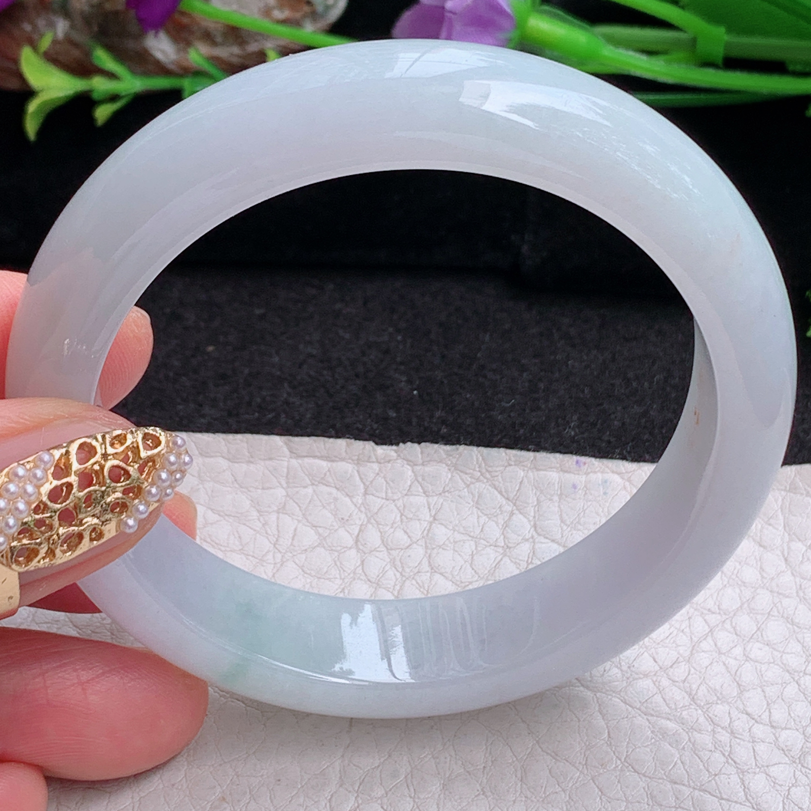 nr实拍55.3*14*8平安镯 天然缅甸翡翠a货手镯飘花大气正圈玉镯子