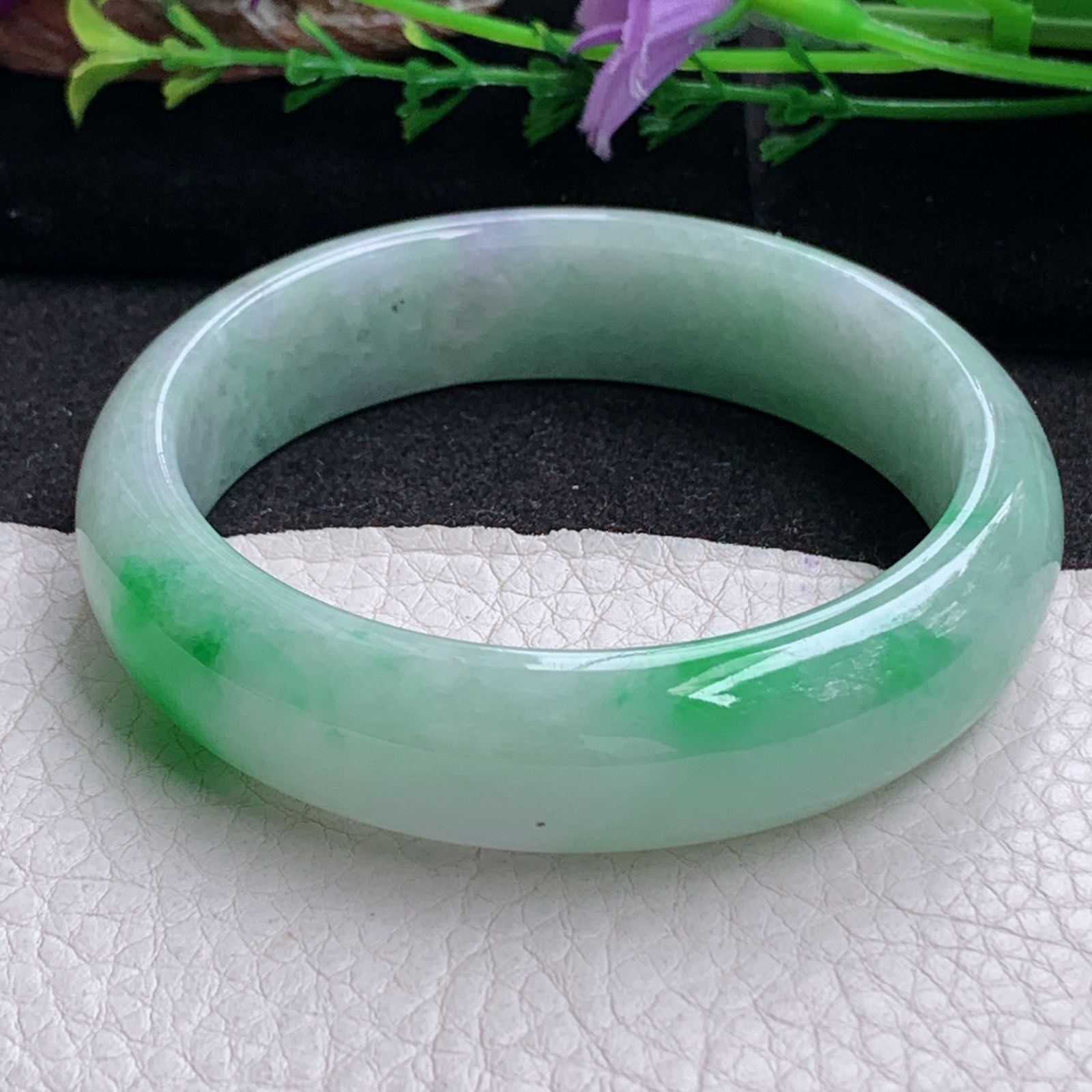 ss实拍56.8*15*8轮胎镯 天然缅甸翡翠手镯飘阳绿正圈玉镯子