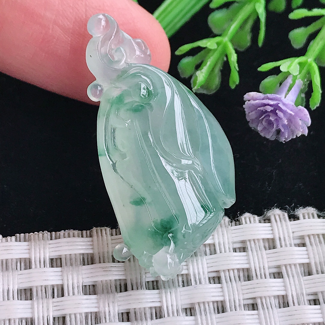 自然光33.6/18.2/8.8老坑冰种果冻胶飘花莲蓬吊坠翡翠玉坠挂件