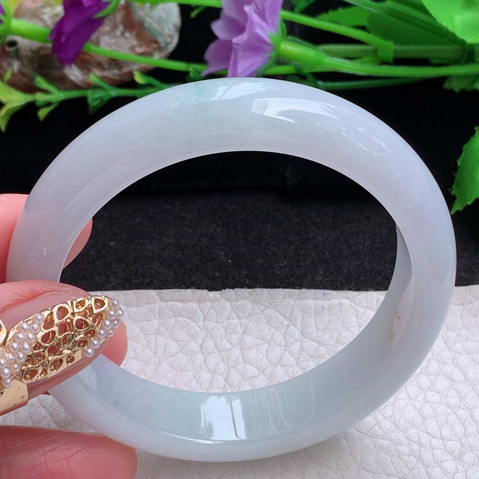 nr实拍55.3*14*8平安镯 天然缅甸翡翠a货手镯飘花大气正圈玉镯子