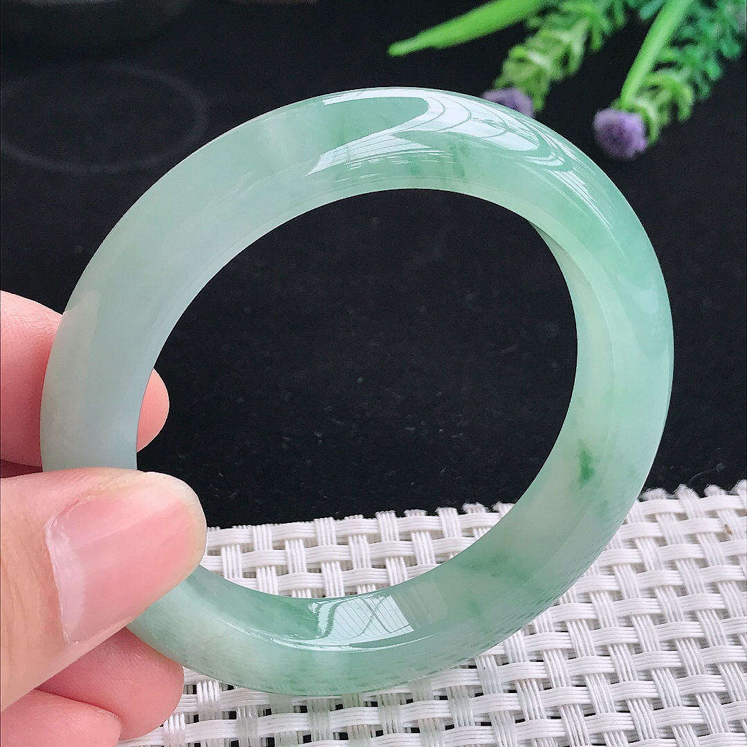 实拍A货翡翠53/11.3/9.1老坑冰胶果冻冰晴飘花手镯平安镯