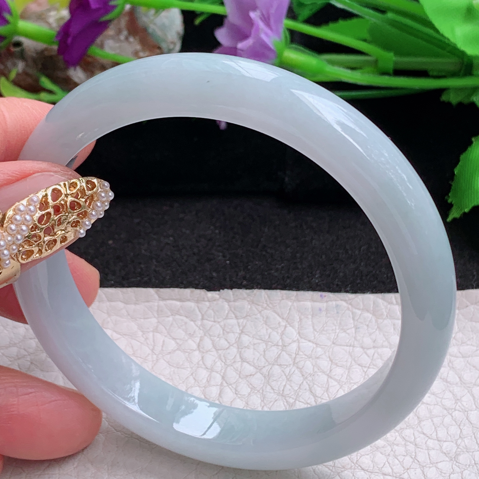 nr实拍59.5*11.3*7.6平安镯 天然缅甸翡翠a货手镯白月光纯美正圈玉镯子