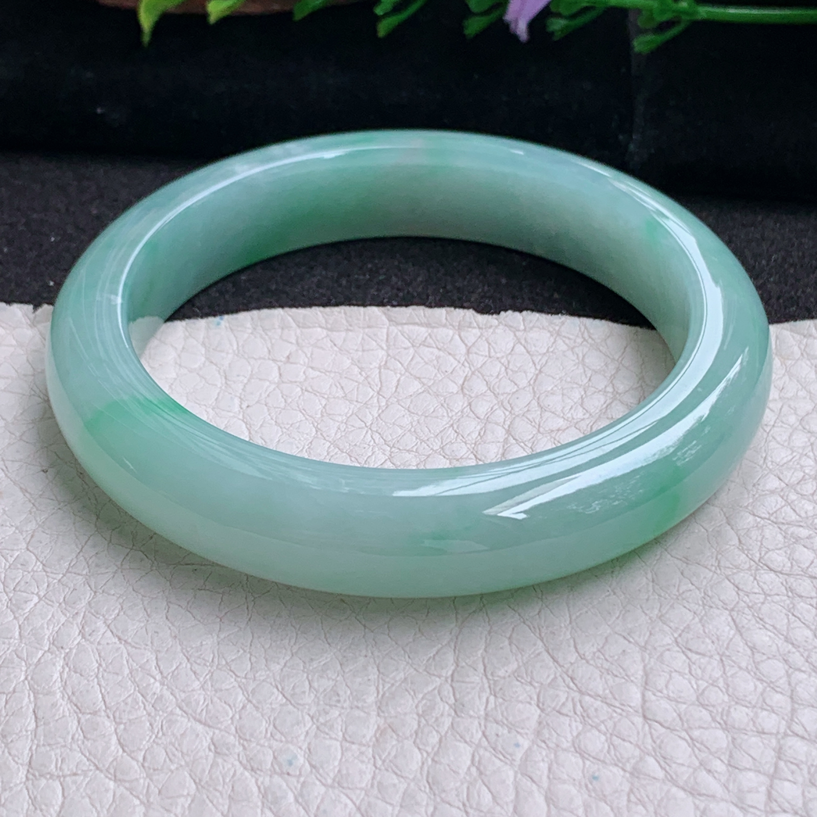 fx实拍56*12*8.6平安镯 天然缅甸翡翠a货手镯冰胶飘绿正圈玉镯子