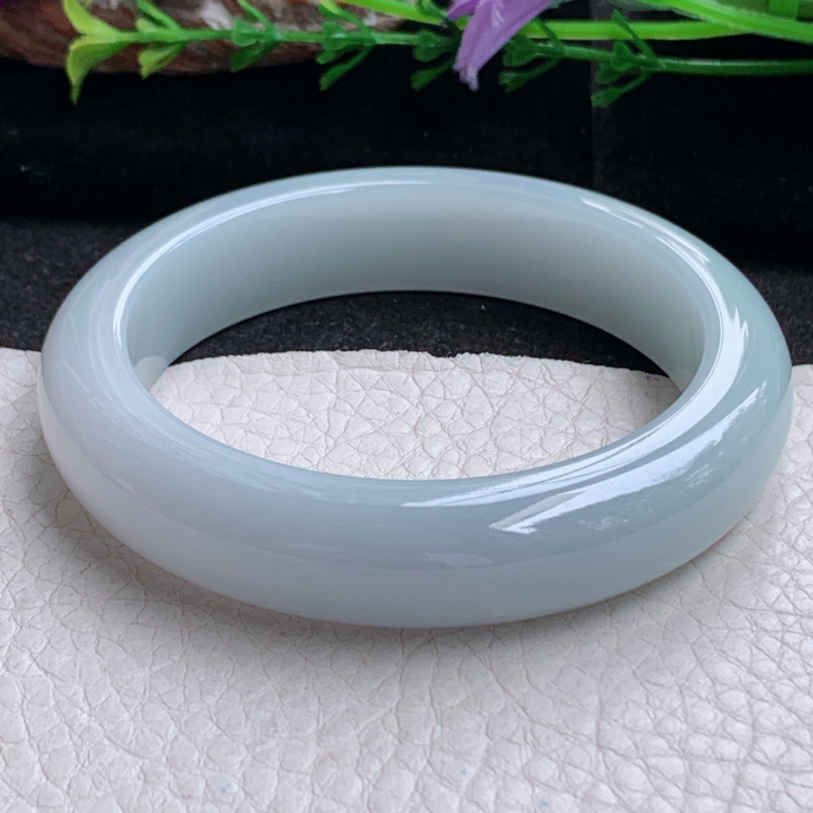 z实拍54.5*13.2*8.8平安镯 天然缅甸翡翠a货手镯淡蓝紫底正圈玉镯子