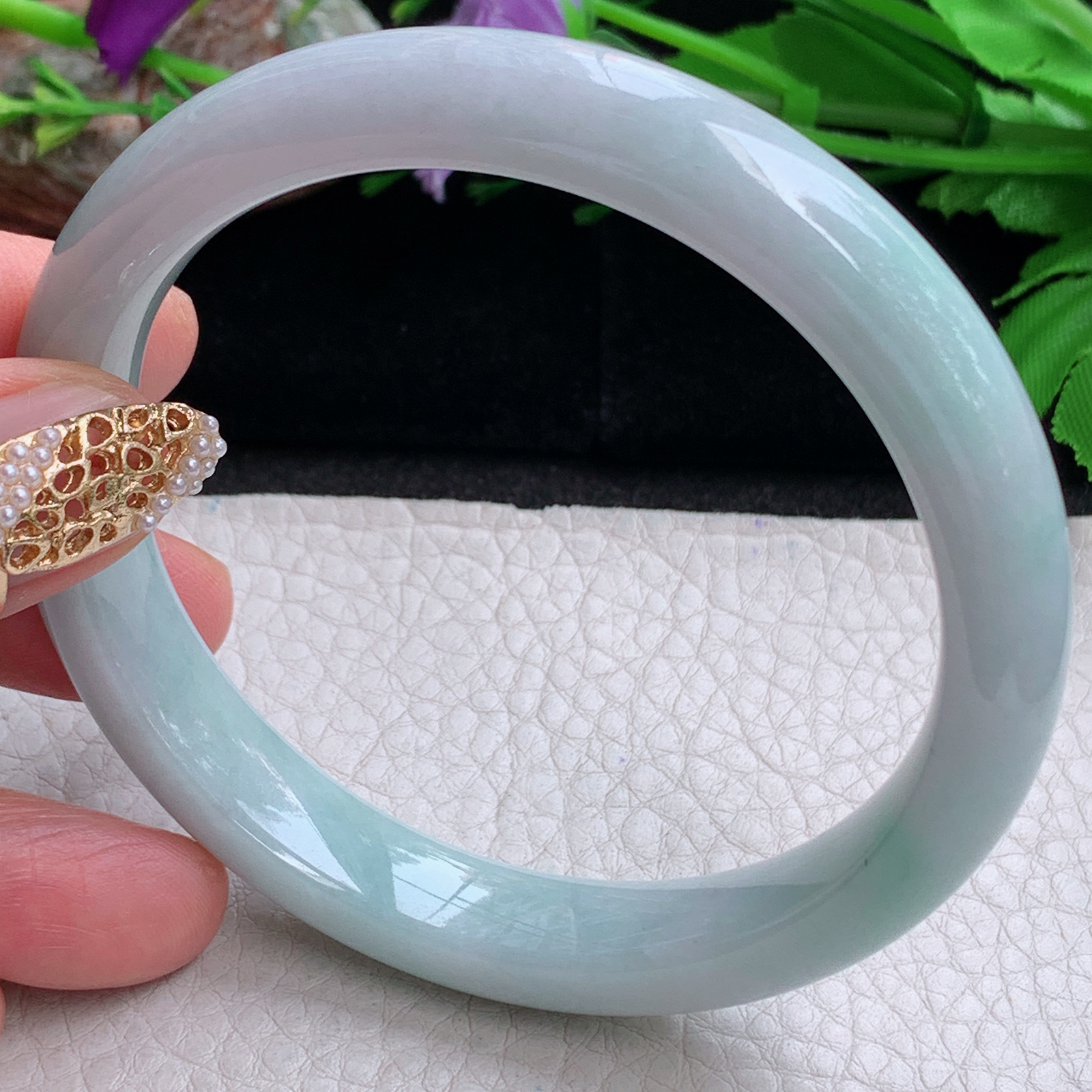 js大圈口61.5*11.5*8.3平安镯 天然缅甸翡翠a货手镯飘绿正圈玉镯子