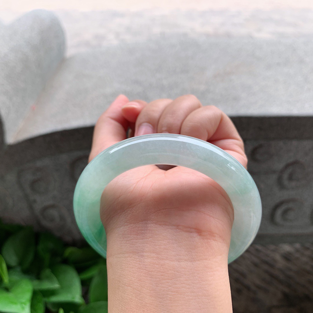 圈口 57.6-12.1-11.5【冰飘绿圆条手镯】圆条57 58可戴