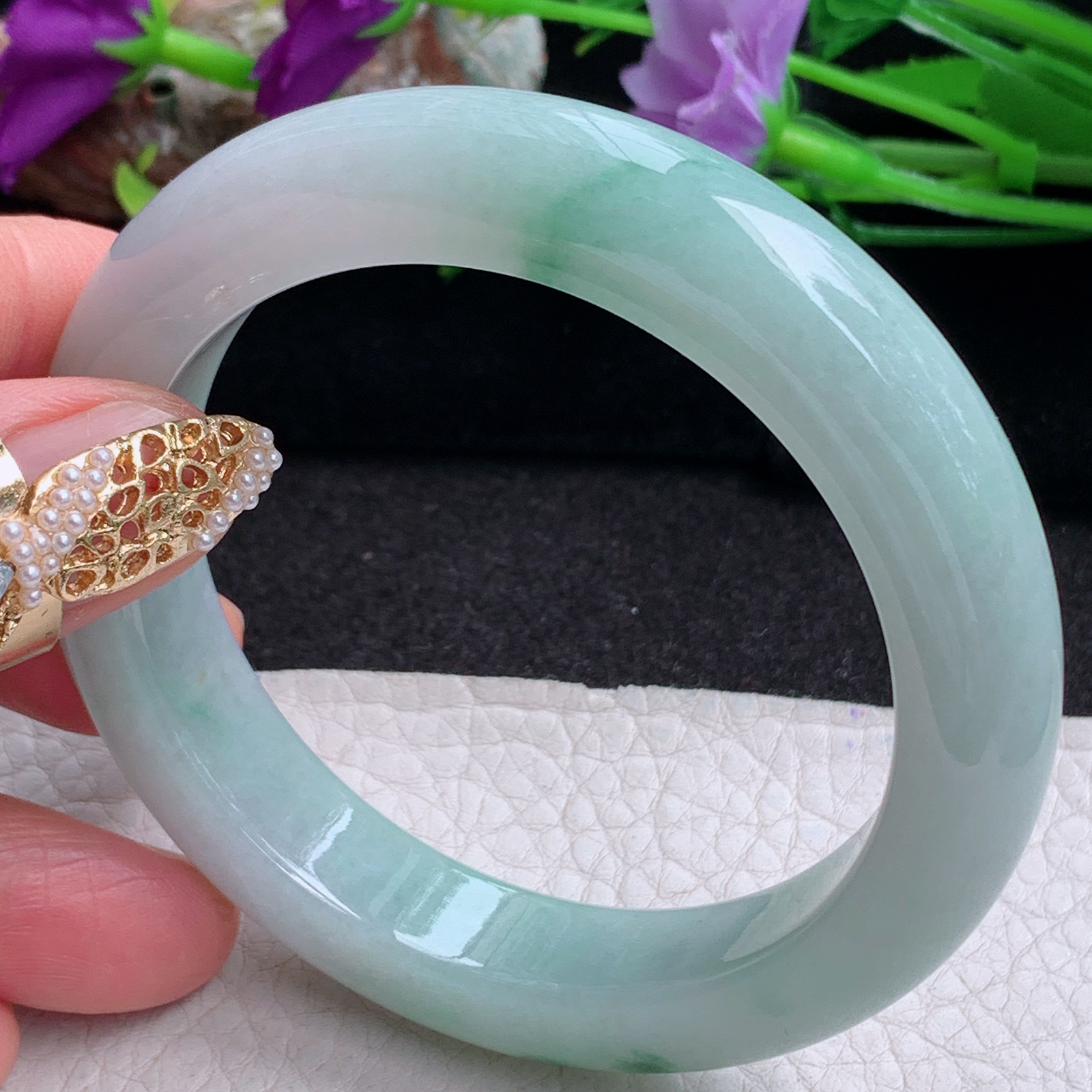 nr实拍55.5*12.3*9.3平安镯 天然缅甸翡翠a货手镯飘花厚装正圈玉镯子