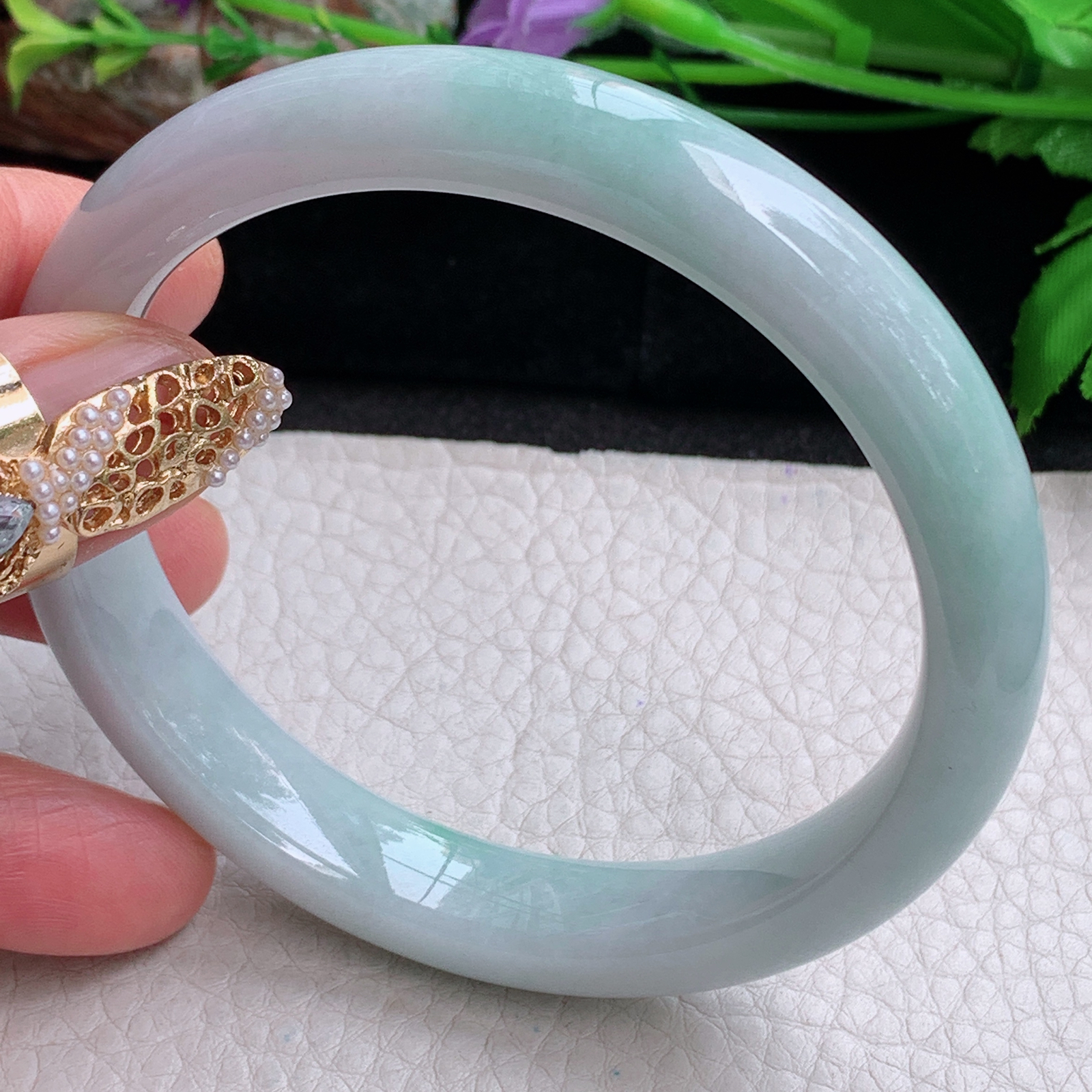 js大圈口61.5*11.5*8.3平安镯 天然缅甸翡翠a货手镯飘绿正圈玉镯子