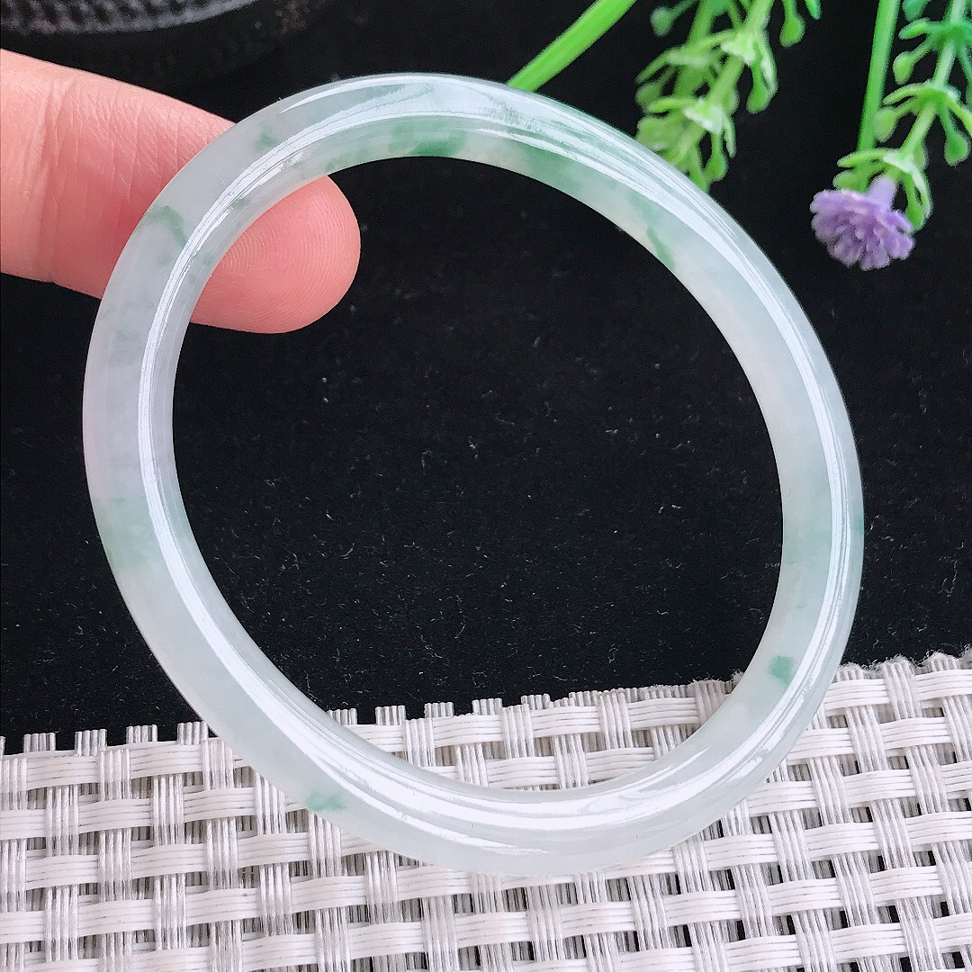 实拍A货翡翠54/48/6.1/6.5老坑冰胶果冻飘花贵妃手镯小圈口玉镯平安镯