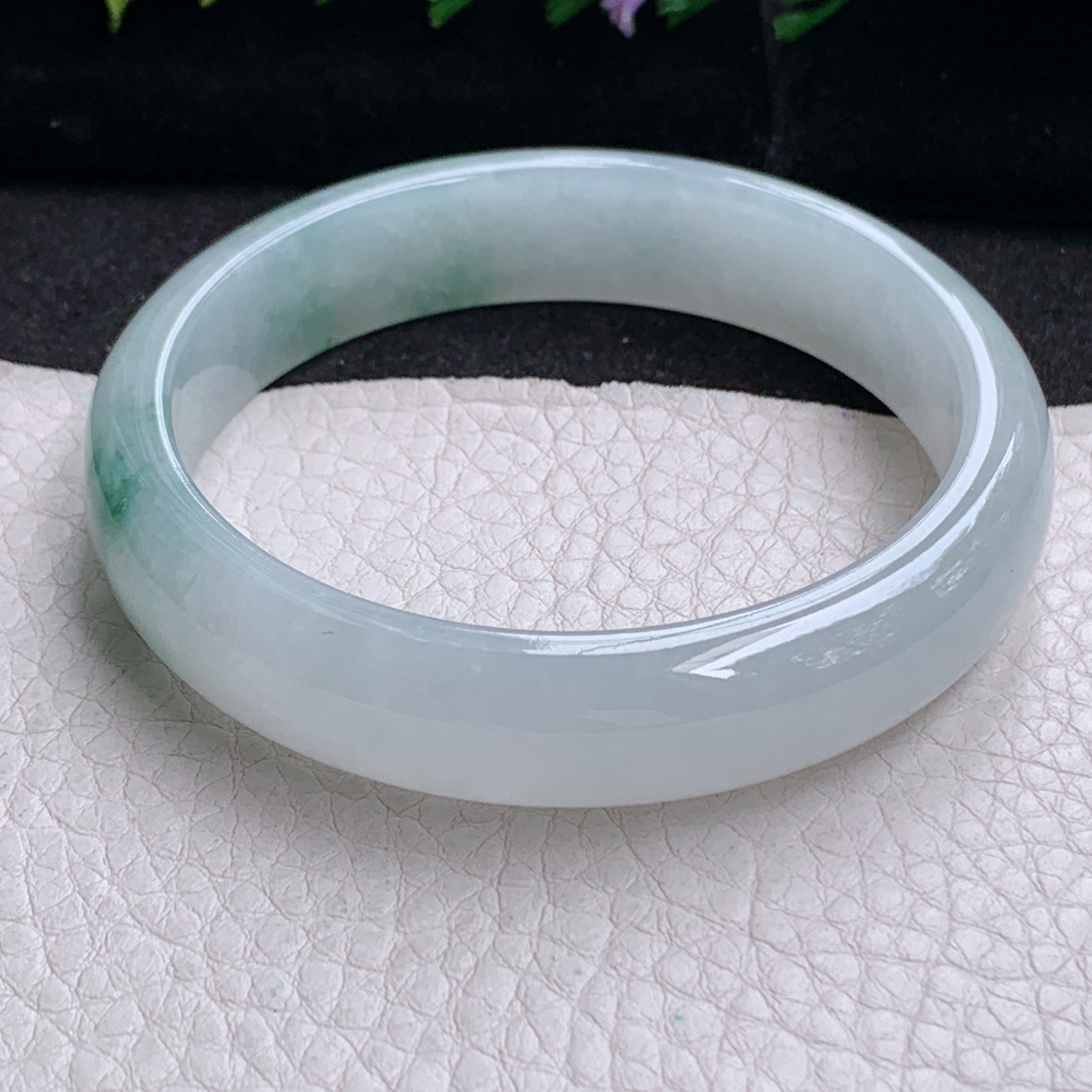 pj实拍58*13*7.2平安镯 天然缅甸翡翠手镯冰飘花厚装正圈玉镯子