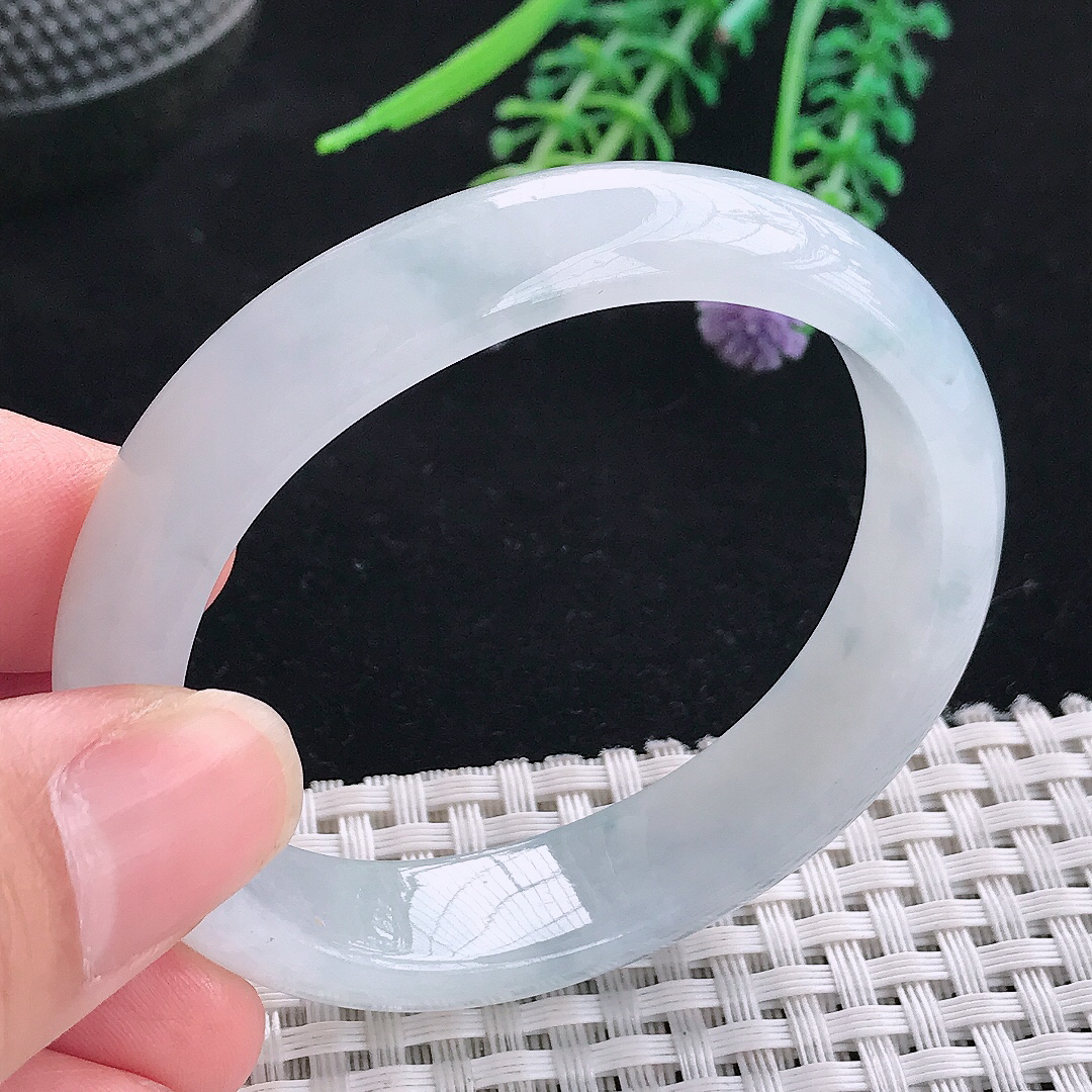 实拍A货翡翠51/44.5/13/7老坑冰润飘花贵妃手镯翡翠玉镯平安镯