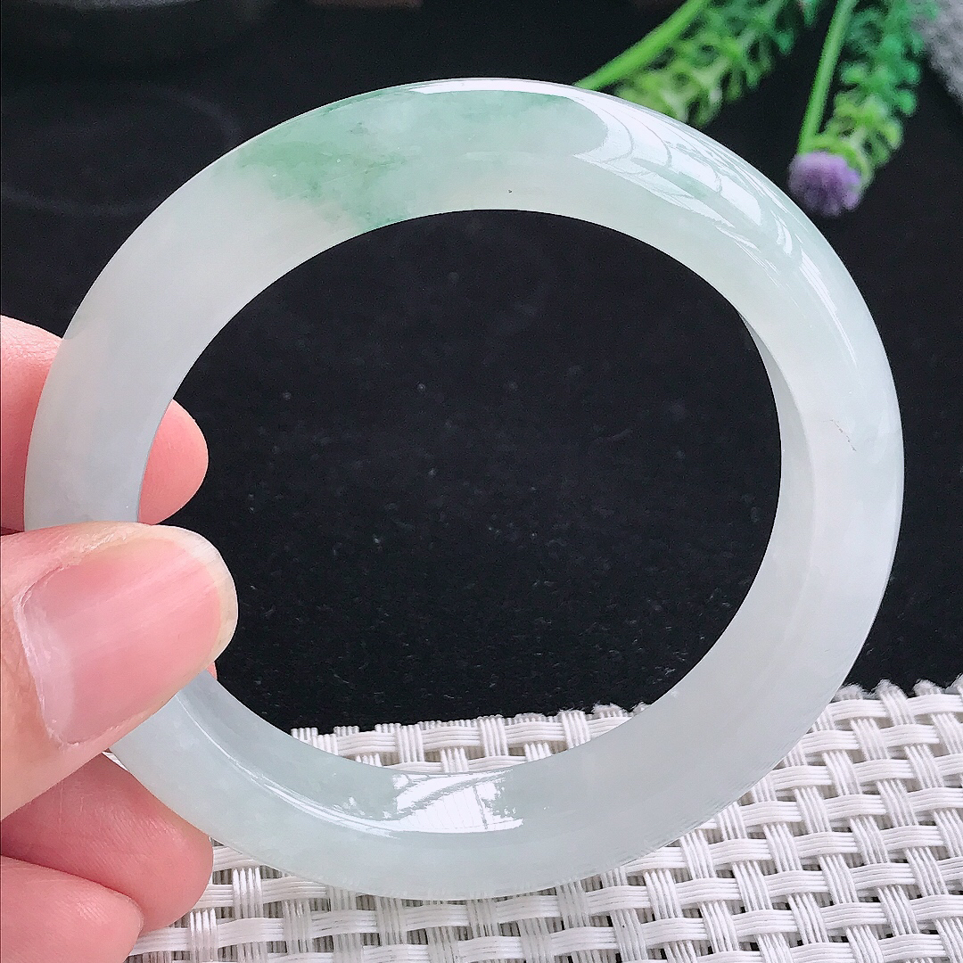 实拍A货翡翠55/11.8/9.2老坑冰透起胶冰飘花手镯翡翠宽边玉镯平安镯