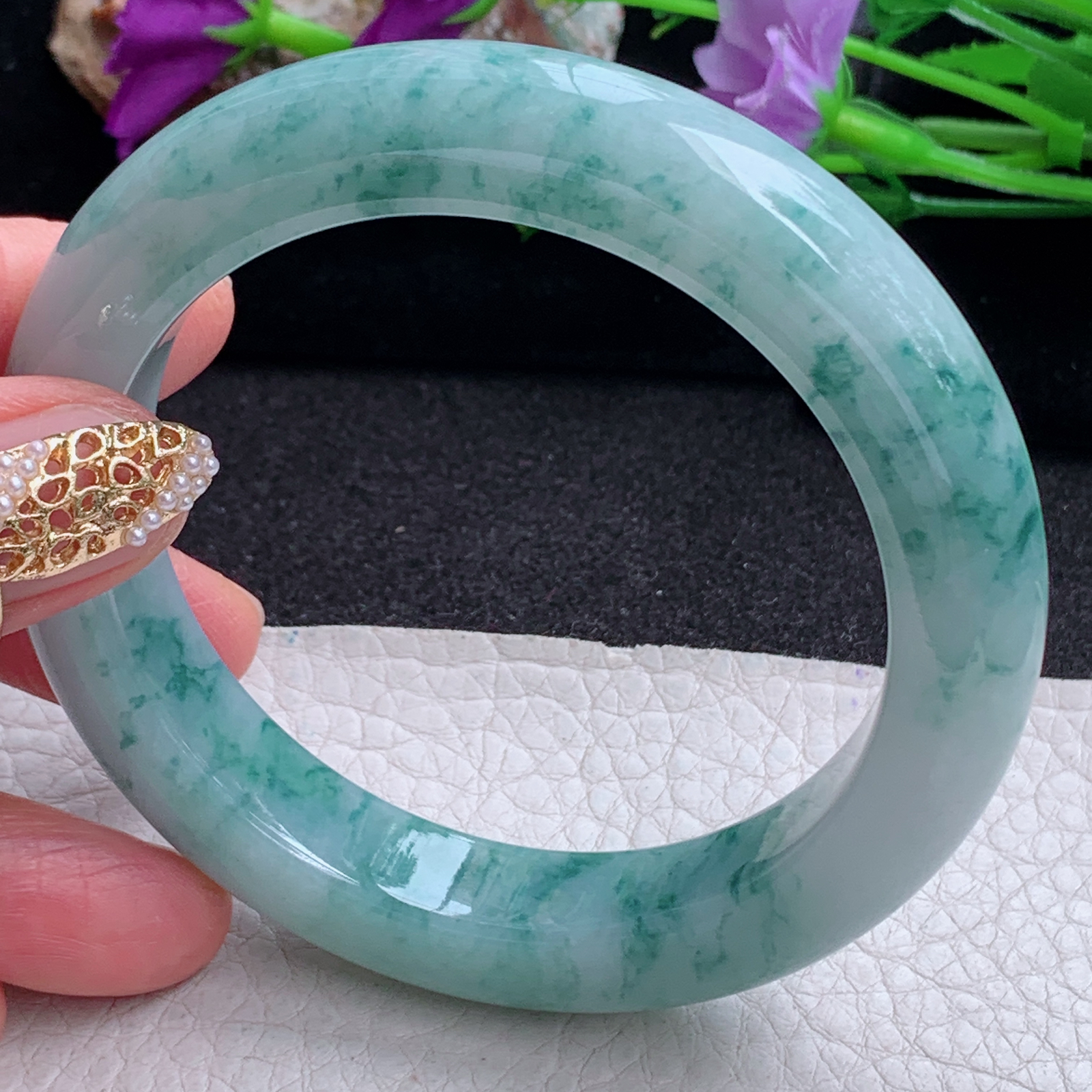 ss实拍58.8*12.5*10.5平安镯 天然缅甸翡翠手镯飘花厚装正圈玉镯子