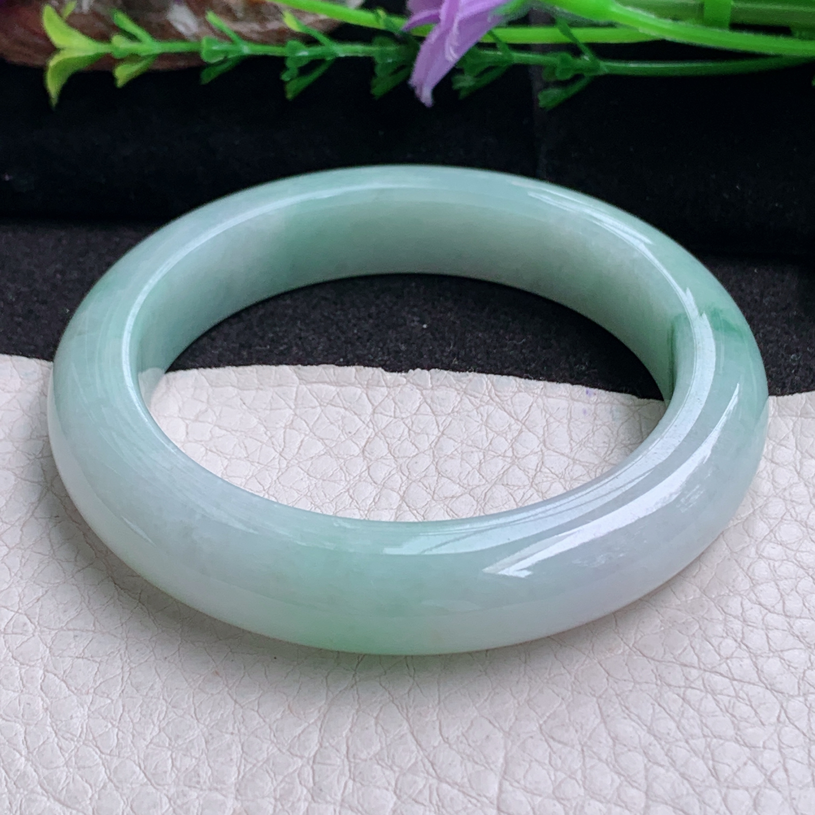 nr实拍55.5*12.3*9.3平安镯 天然缅甸翡翠a货手镯飘花厚装正圈玉镯子