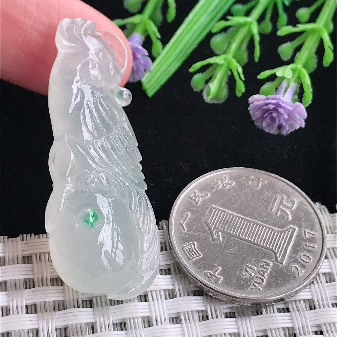 自然光43.8/17.5/11.2老坑冰胶果冻英明神武鹦鹉吊坠翡翠玉坠挂件