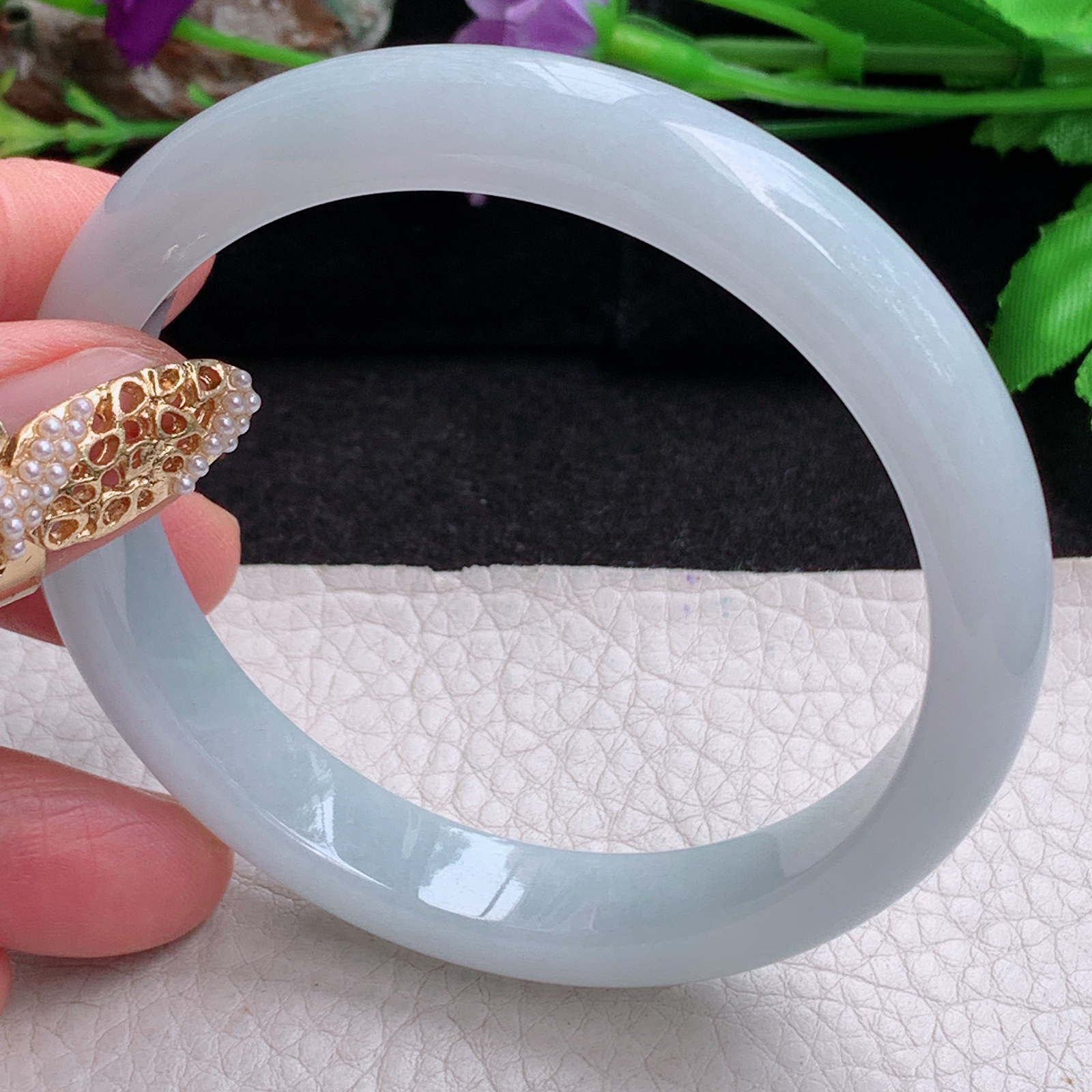 nr实拍59.5*11.3*7.6平安镯 天然缅甸翡翠a货手镯白月光纯美正圈玉镯子