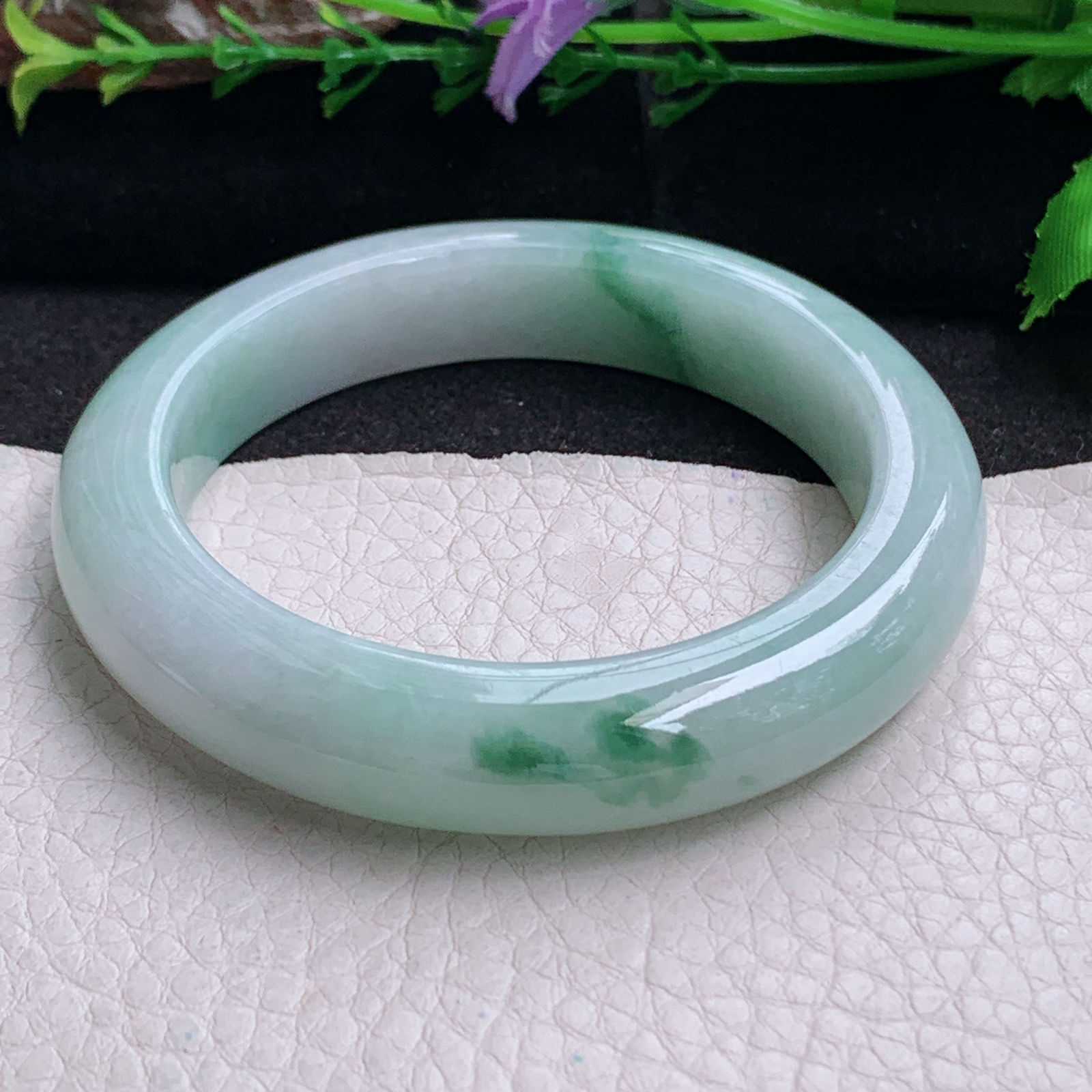 nr实拍55.5*12.3*9.3平安镯 天然缅甸翡翠a货手镯飘花厚装正圈玉镯子