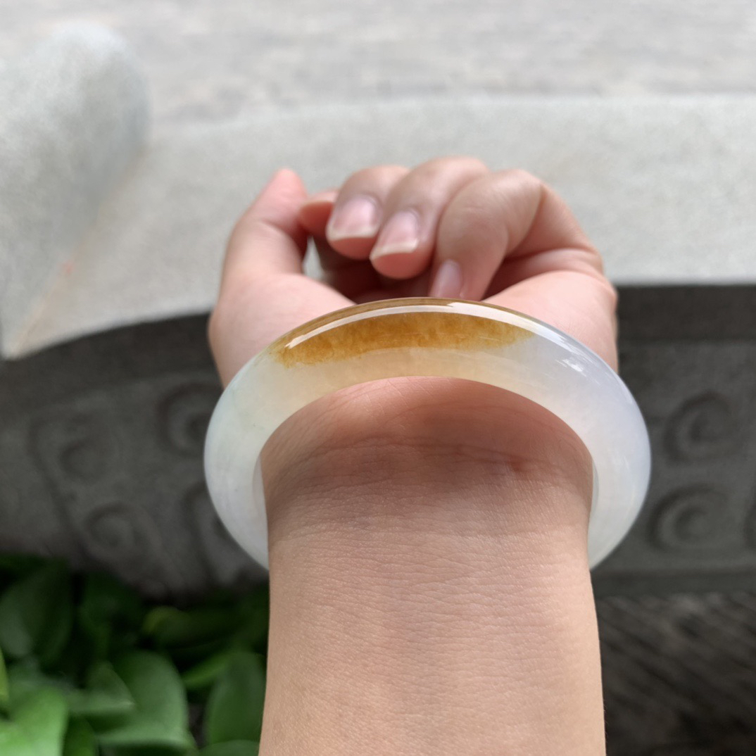 圈口53.8-11.2-8.5 【冰黄翡正圈手镯】正圈53  54可戴