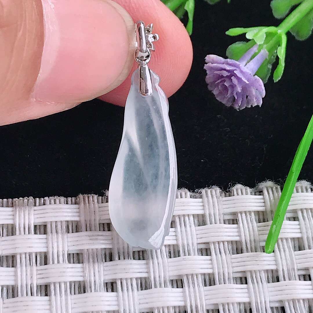 自然光22.8/8.8/4.2老坑18k金镶嵌冰种玉兰花吊坠翡翠玉坠挂件