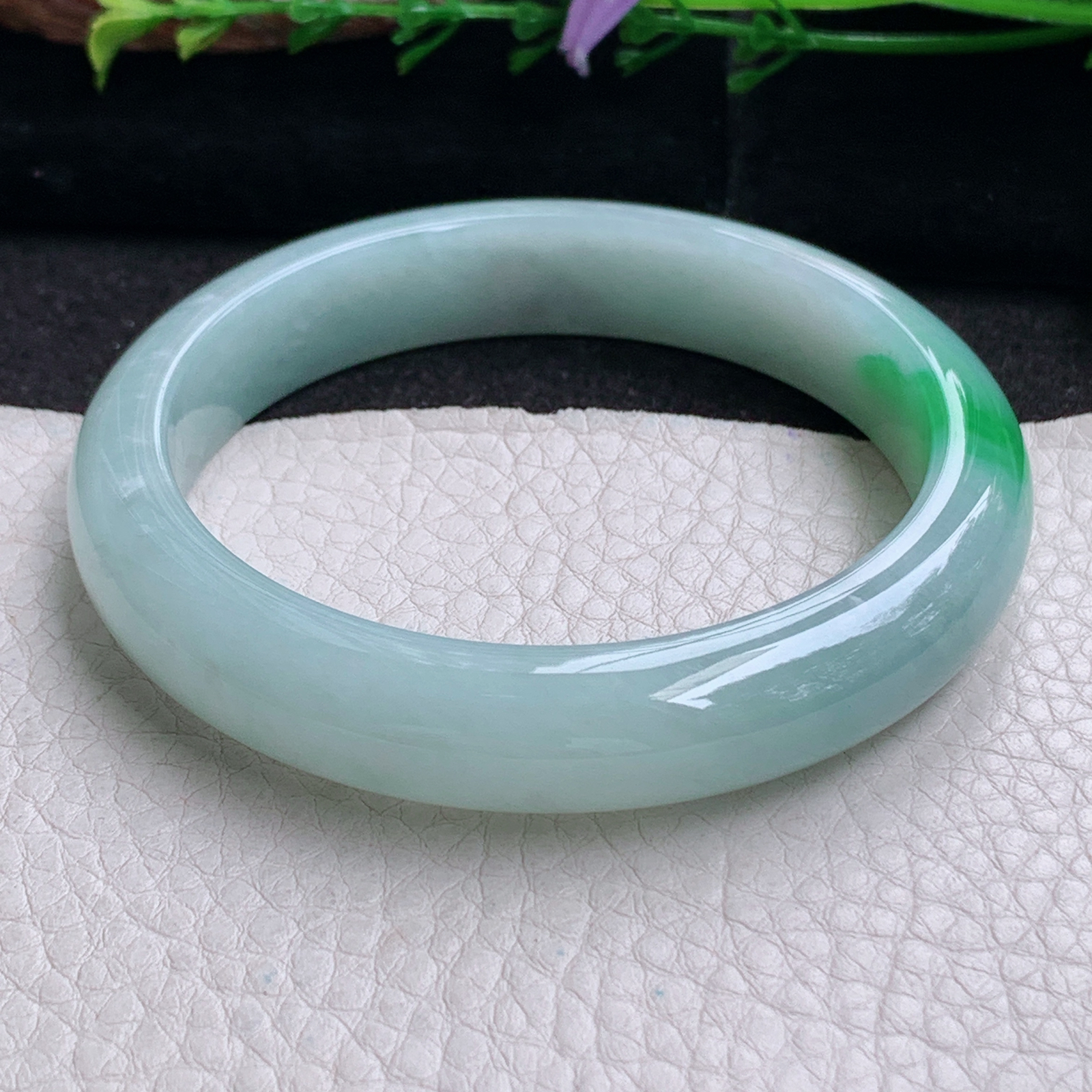 fx实拍58.5*12.5*8平安镯 天然缅甸翡翠a货手镯冰胶飘绿正圈玉镯子