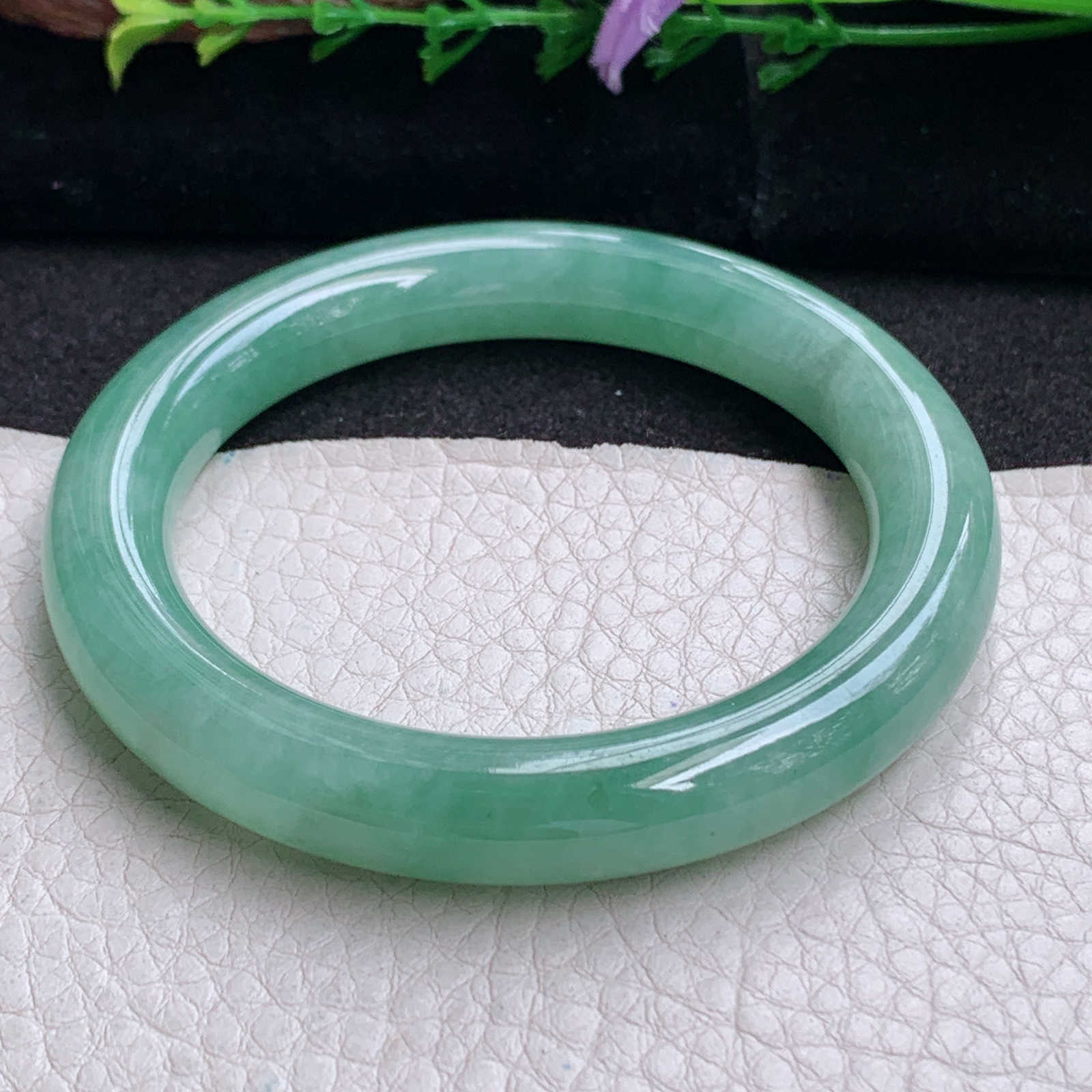 pj实拍54*10.3*9.8美人镯 天然缅甸翡翠手镯水润满绿圆条玉镯子