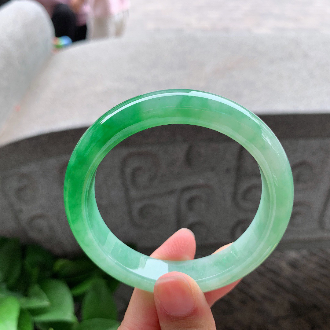 圈口 56.8-12.5-8.5【冰芙蓉绿正圈手镯】正圈56 57可戴