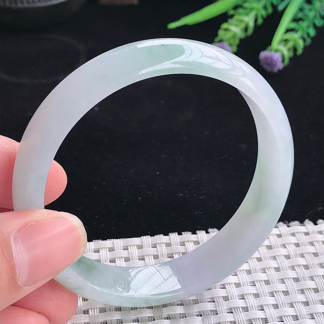 实拍A货翡翠58/14/6.6老坑冰润起胶飘花手镯翡翠宽边玉镯平安镯