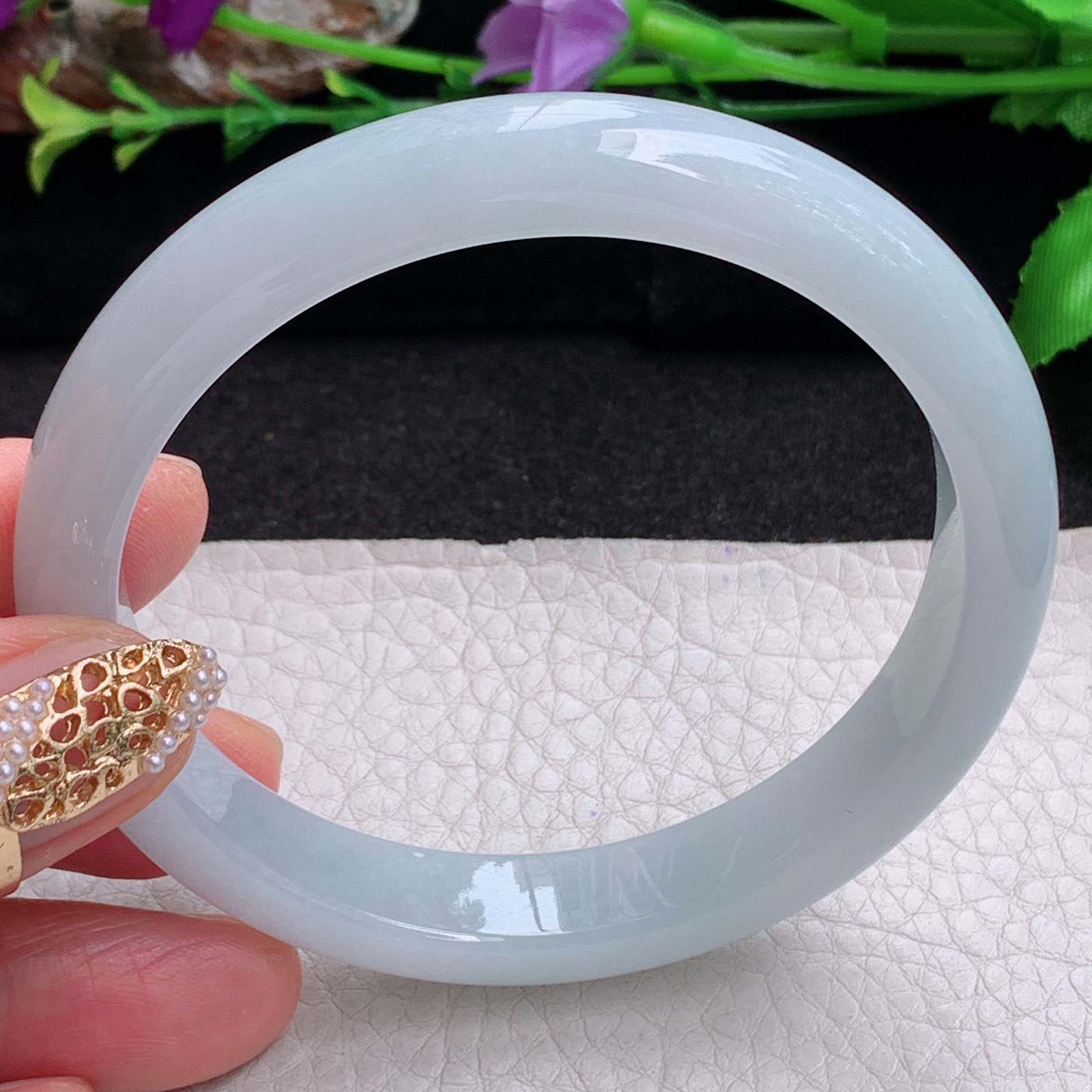 nr实拍59.5*11.3*7.6平安镯 天然缅甸翡翠a货手镯白月光纯美正圈玉镯子