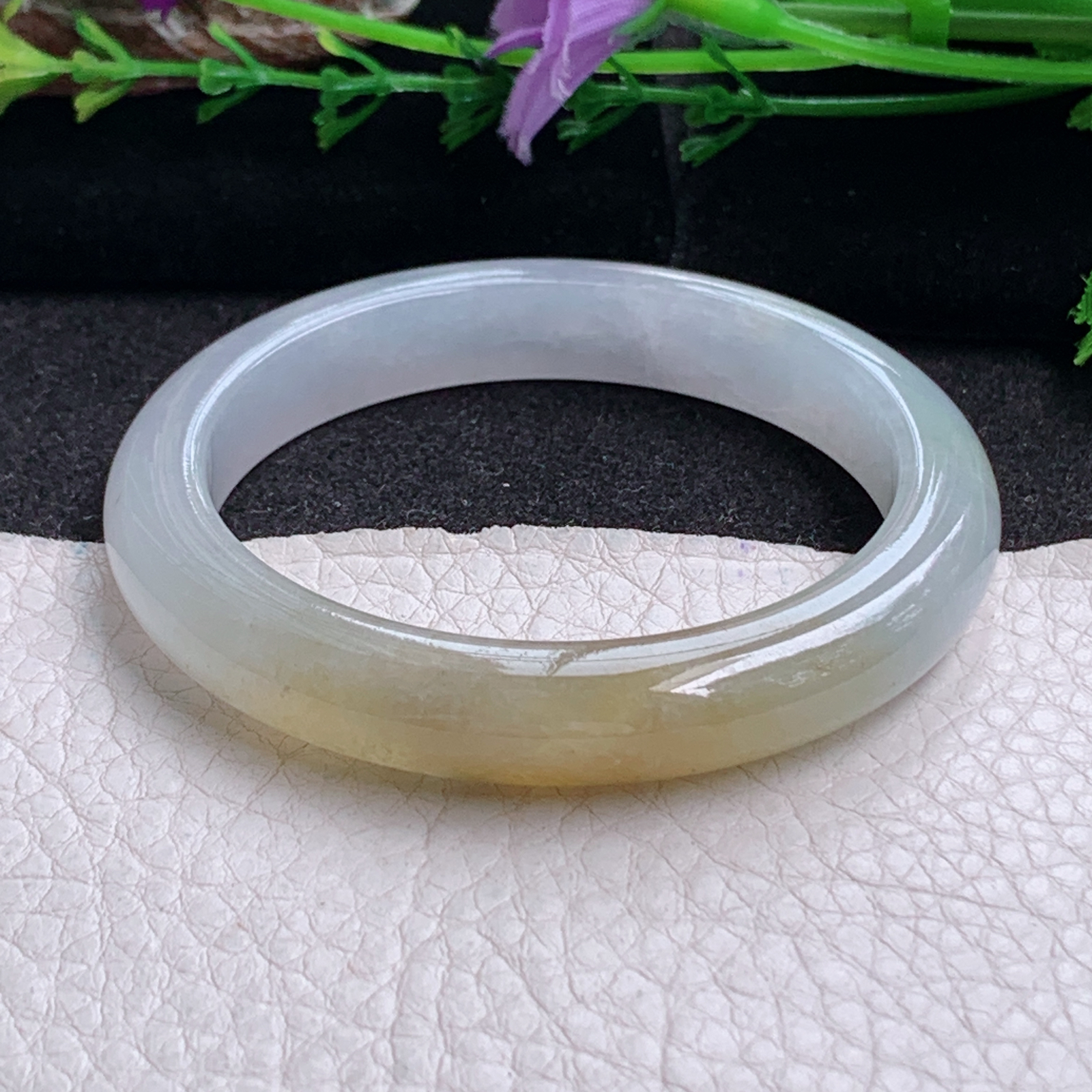 ss小圈口51*9.5*7.6招财镯 天然缅甸翡翠手镯双彩冰秀气正圈玉镯子