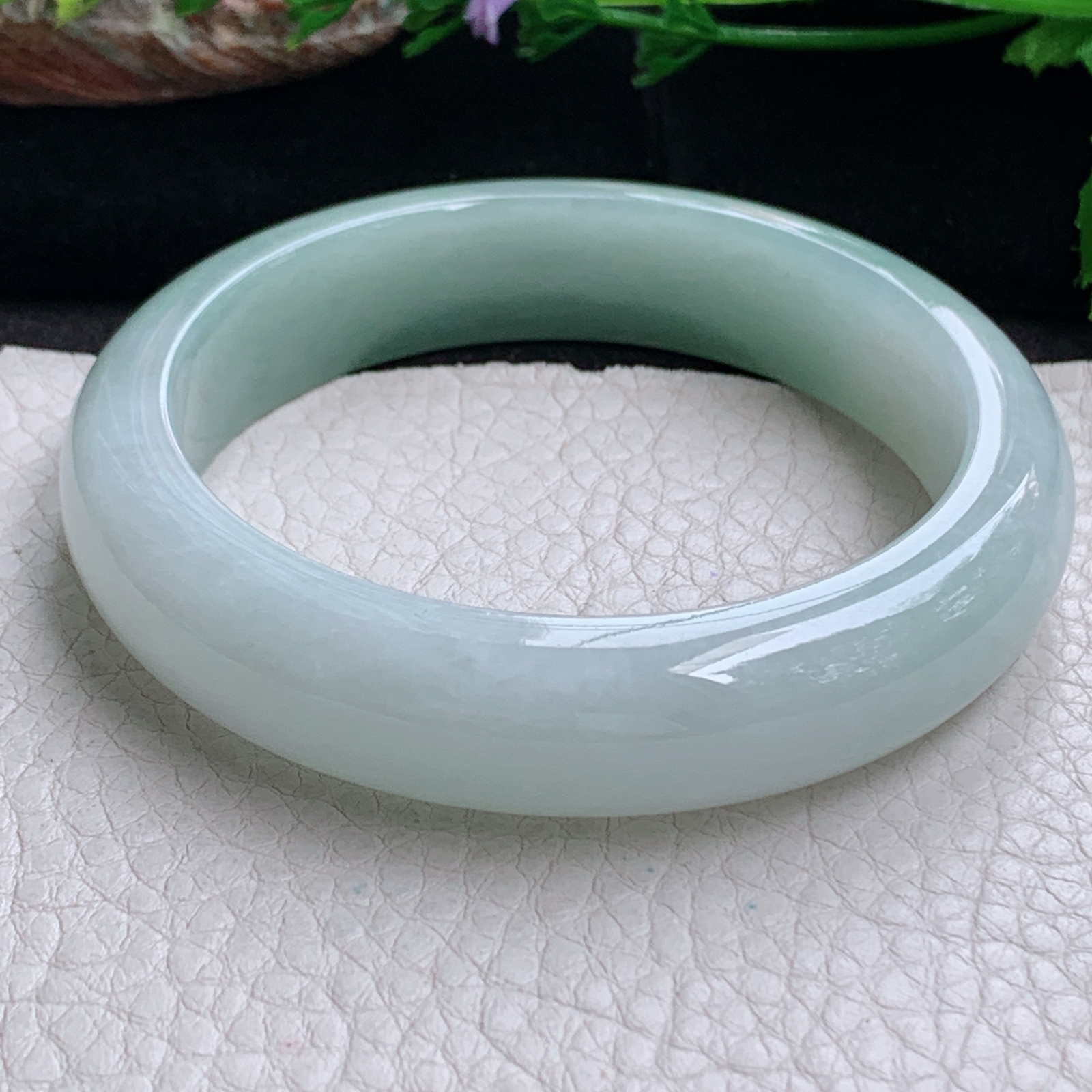 js实拍58*14*8.6招财镯 天然缅甸翡翠a货手镯半山水正圈玉镯子