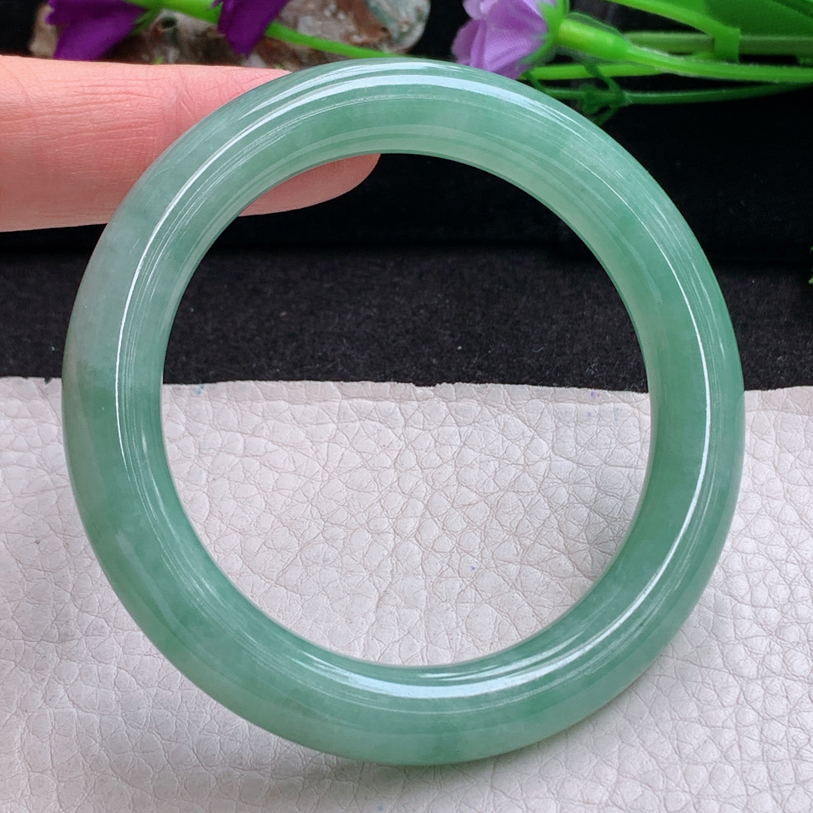 pj实拍54*10.3*9.8美人镯 天然缅甸翡翠手镯水润满绿圆条玉镯子