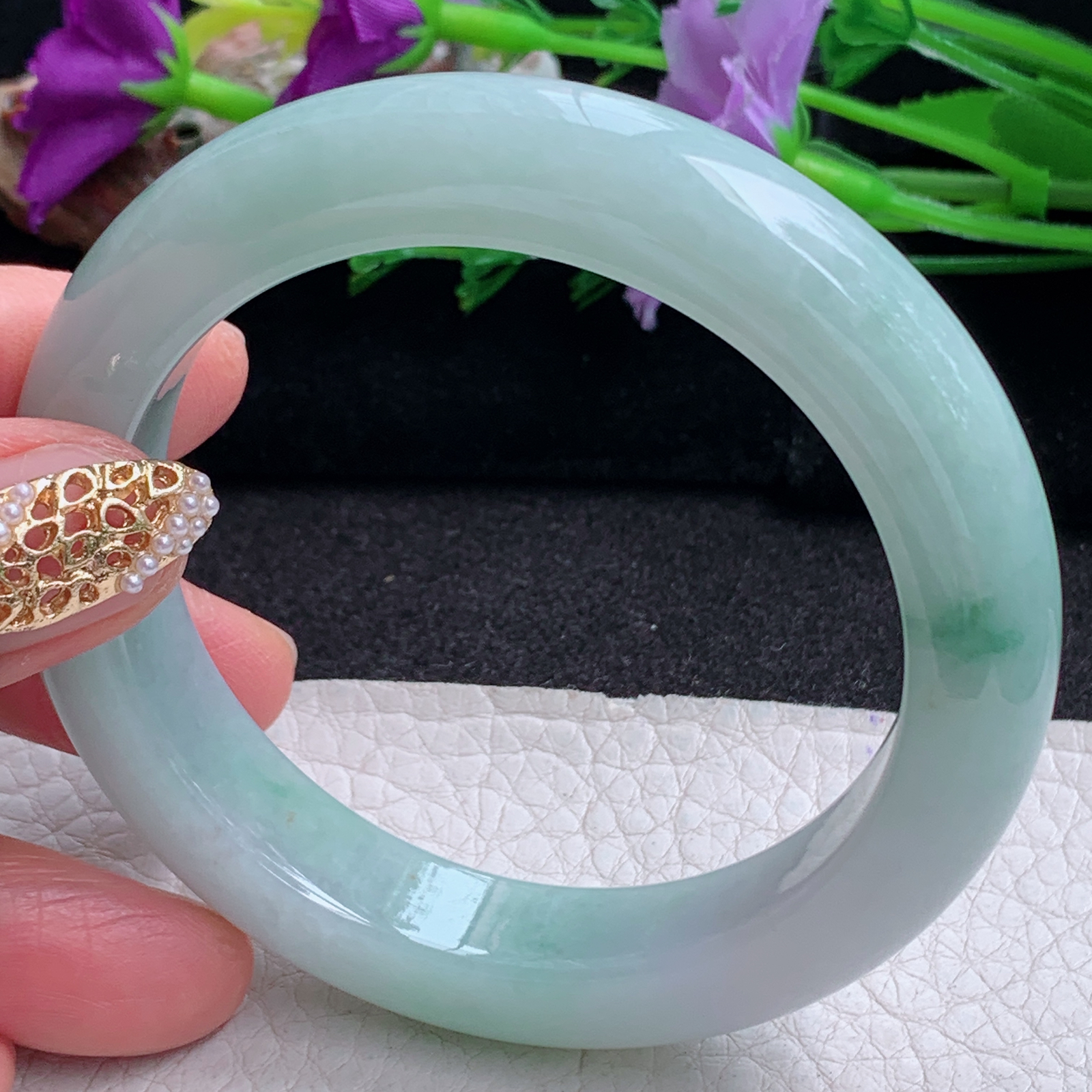 nr实拍55.5*12.3*9.3平安镯 天然缅甸翡翠a货手镯飘花厚装正圈玉镯子