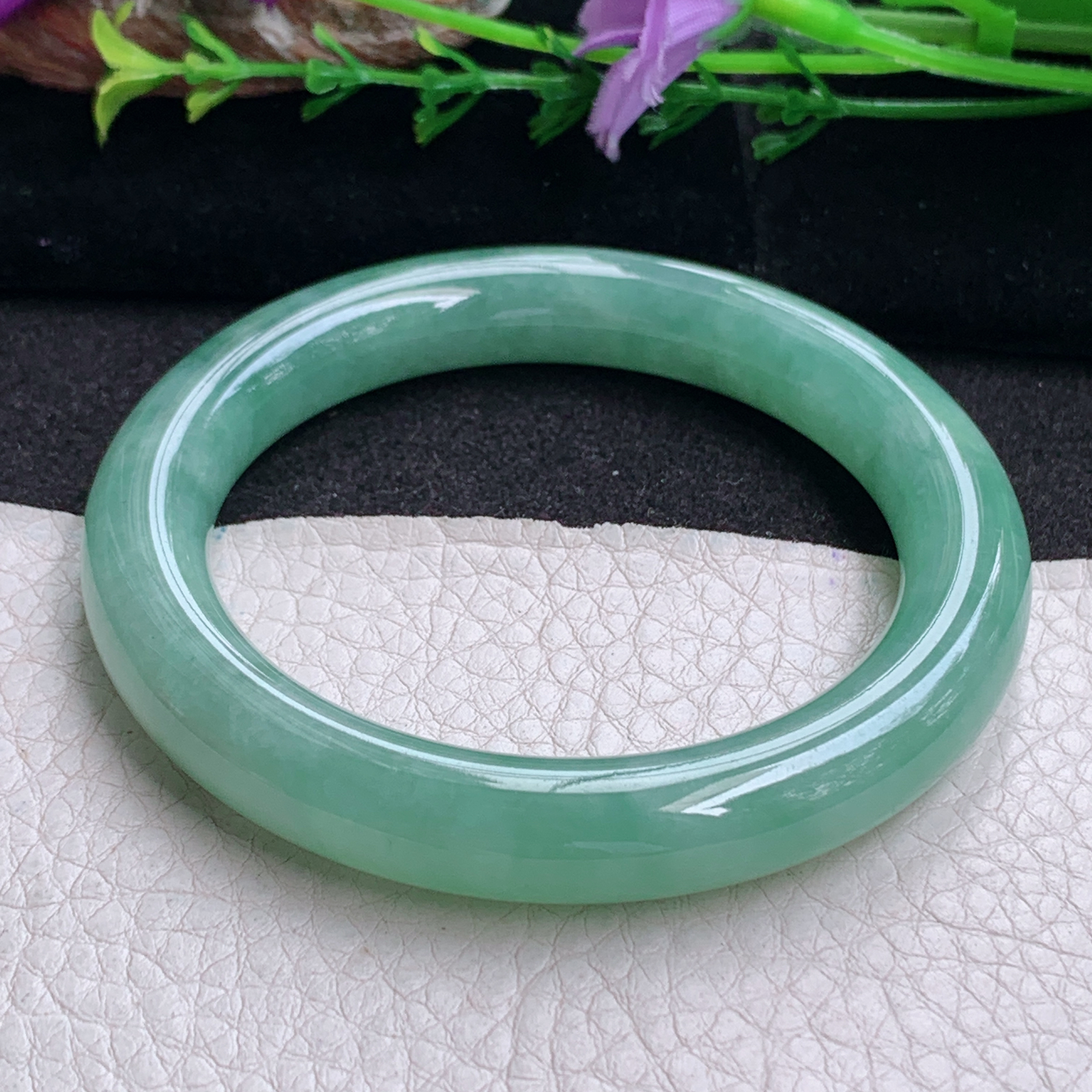 pj实拍54*10.3*9.8美人镯 天然缅甸翡翠手镯水润满绿圆条玉镯子