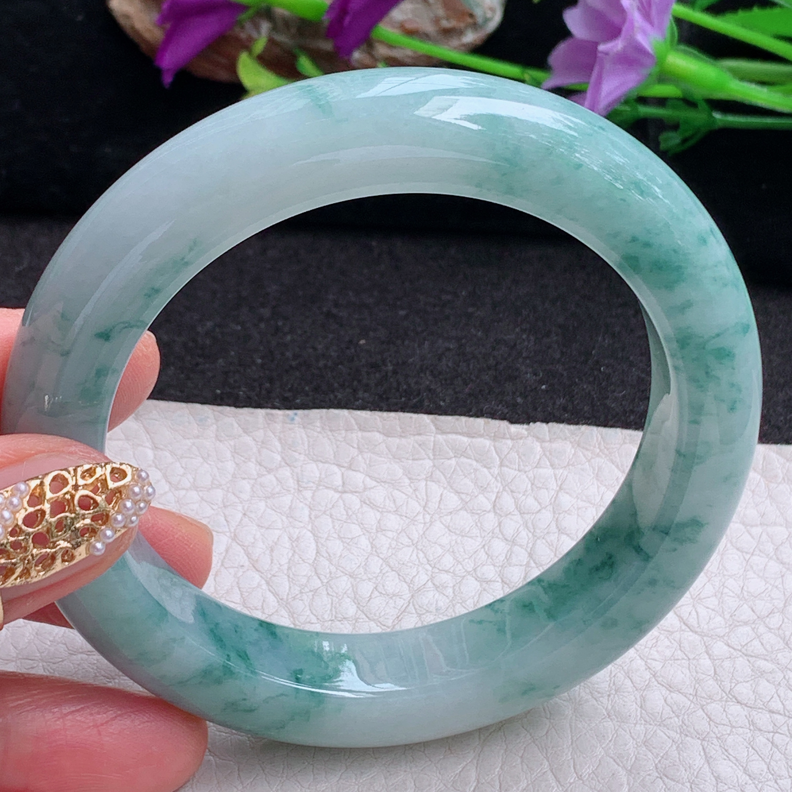 ss实拍58.8*12.5*10.5平安镯 天然缅甸翡翠手镯飘花厚装正圈玉镯子