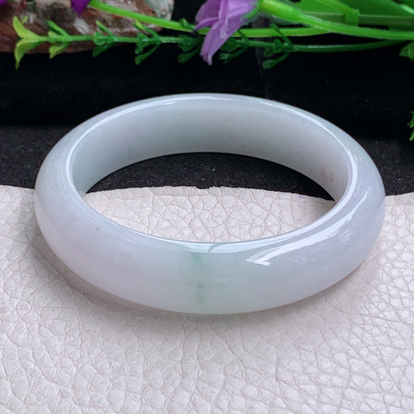 nr实拍55.3*14*8平安镯 天然缅甸翡翠a货手镯飘花大气正圈玉镯子