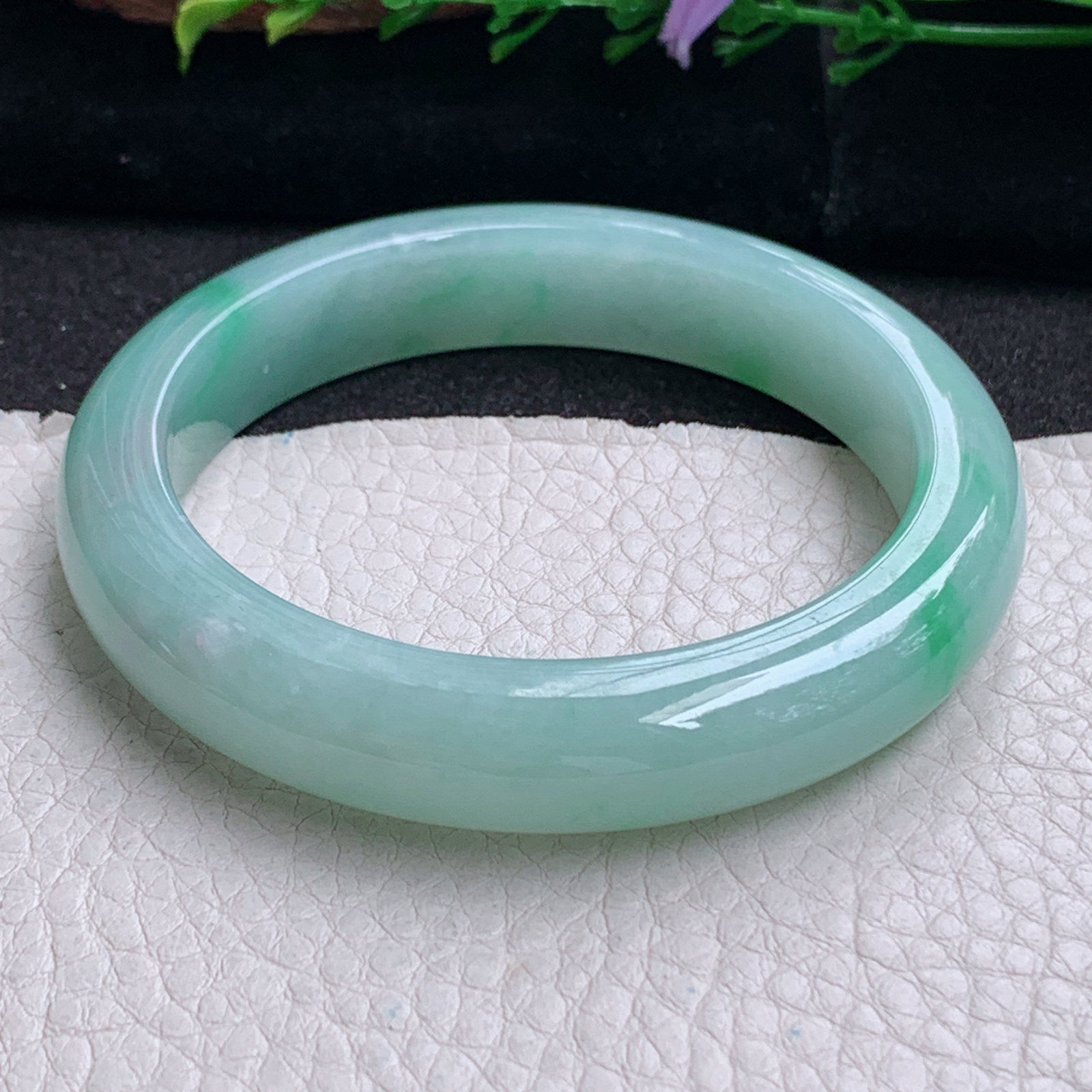 fx实拍56*12*8.6平安镯 天然缅甸翡翠a货手镯冰胶飘绿正圈玉镯子