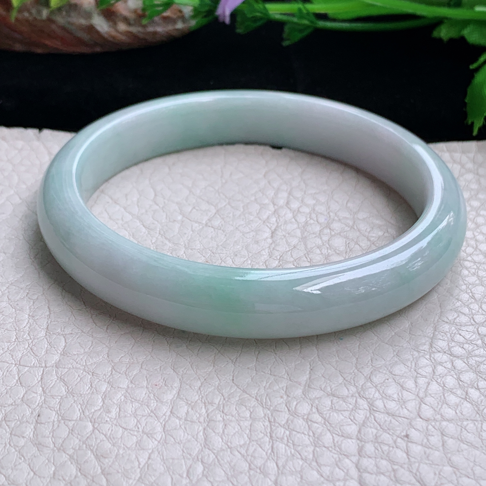 js大圈口61.5*11.5*8.3平安镯 天然缅甸翡翠a货手镯飘绿正圈玉镯子