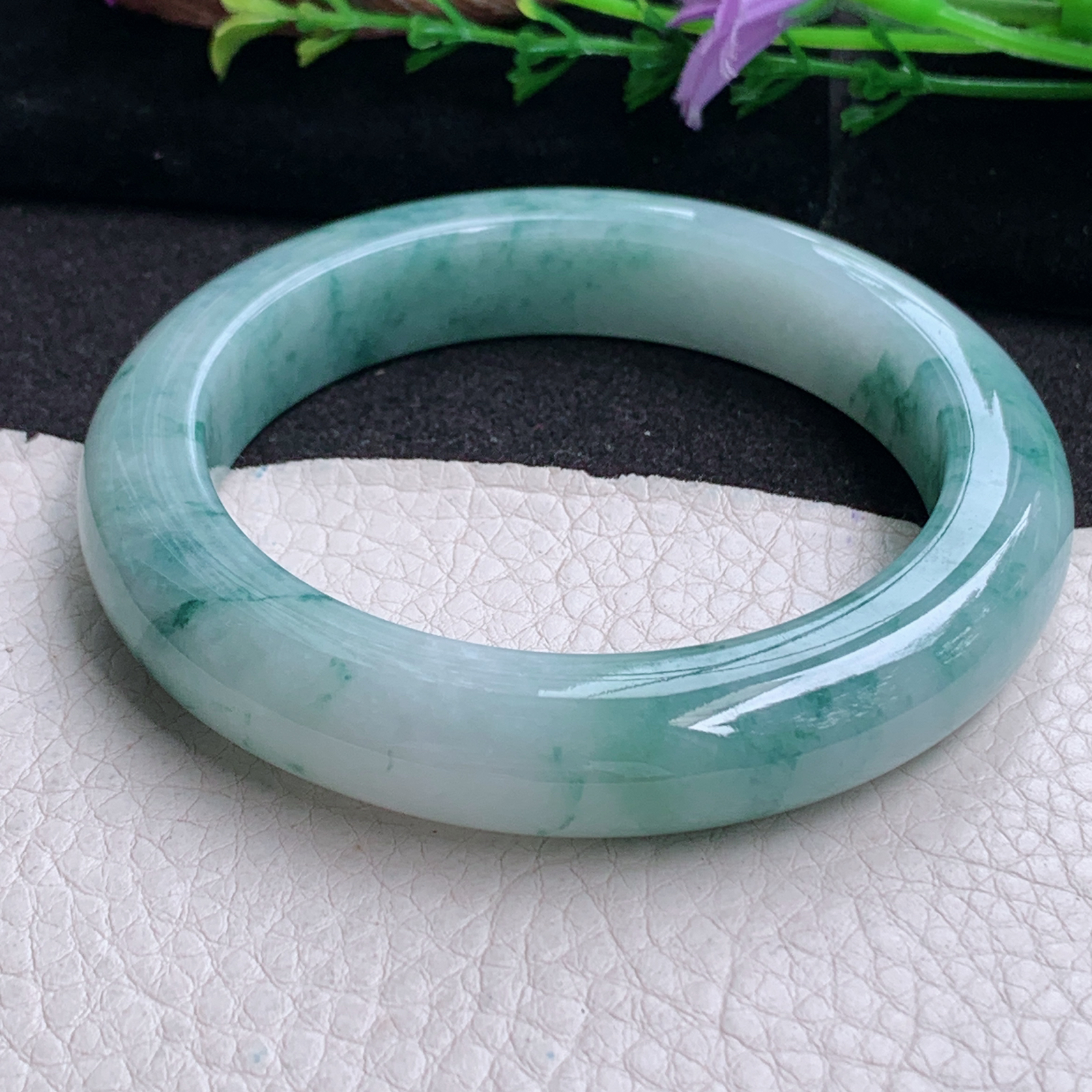 ss实拍58.8*12.5*10.5平安镯 天然缅甸翡翠手镯飘花厚装正圈玉镯子