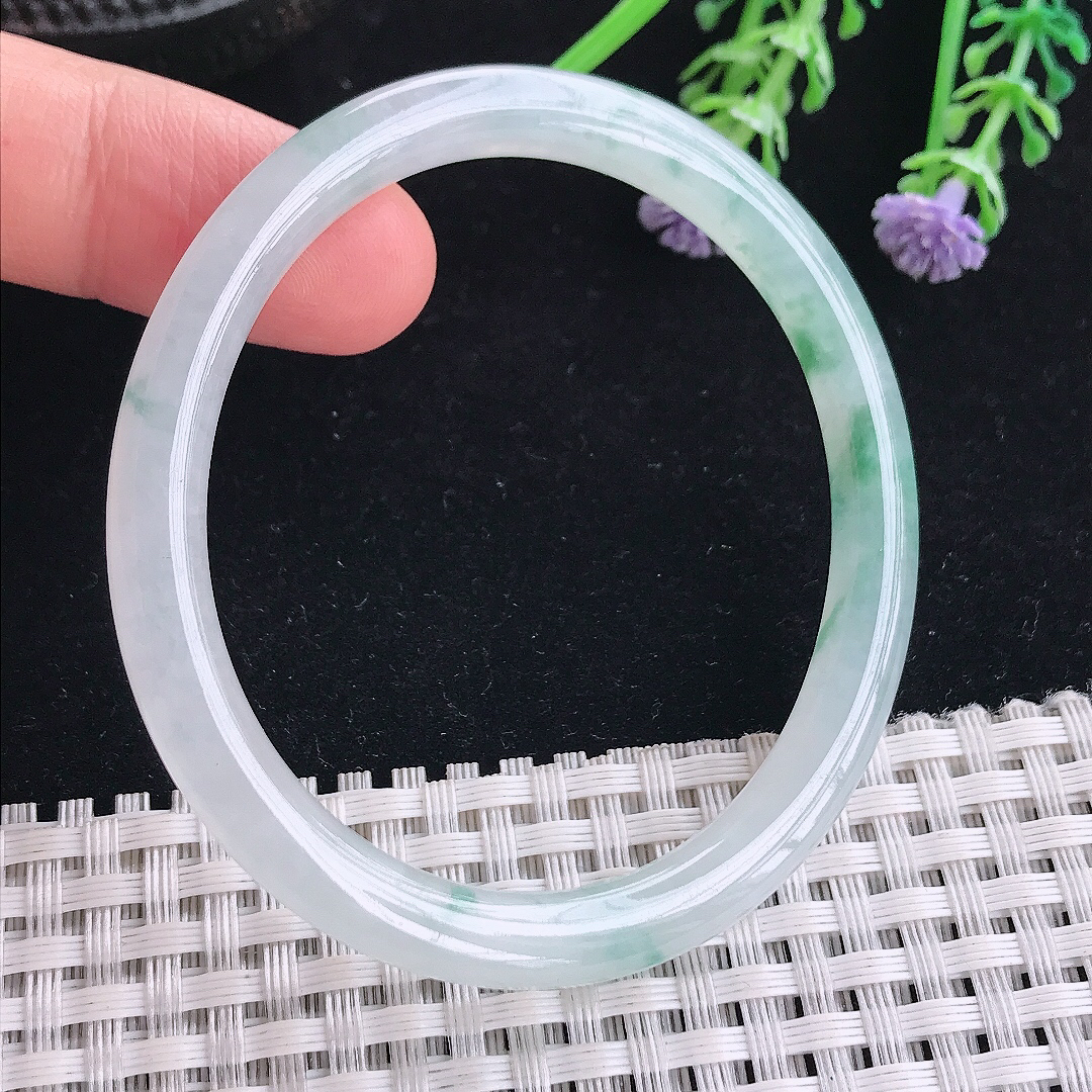 实拍A货翡翠54/48/6.1/6.5老坑冰胶果冻飘花贵妃手镯小圈口玉镯平安镯