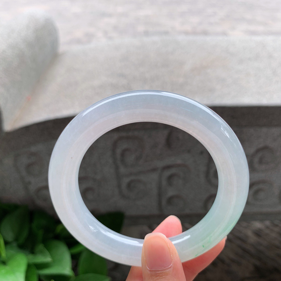 圈口57.3-11.3-11.6 【高冰晴绿圆条手镯】圆条57 58可戴